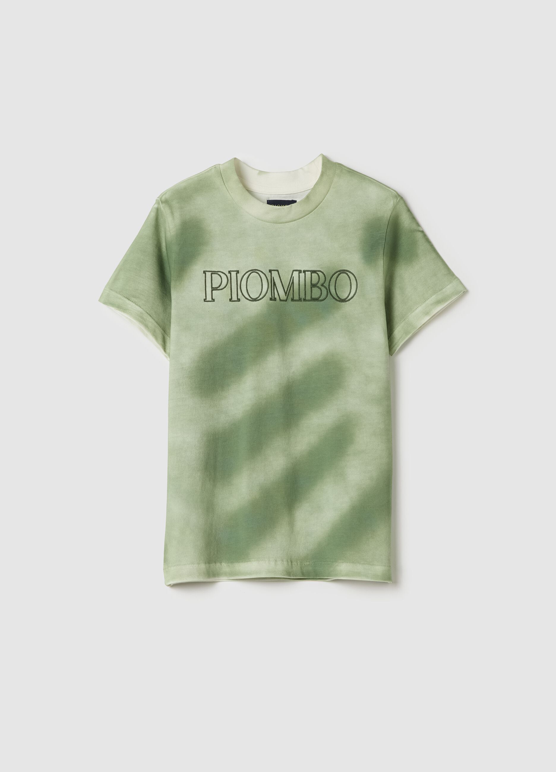 Green cotton T-shirt with logo embroidery