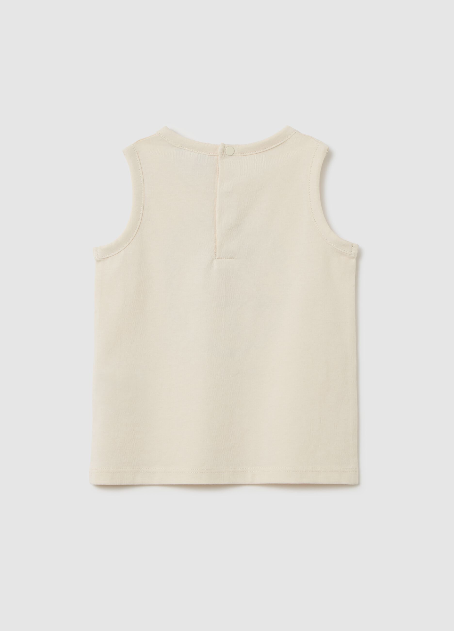 Kid's Beige Pure Cotton Tank Top Regular Fit with Print