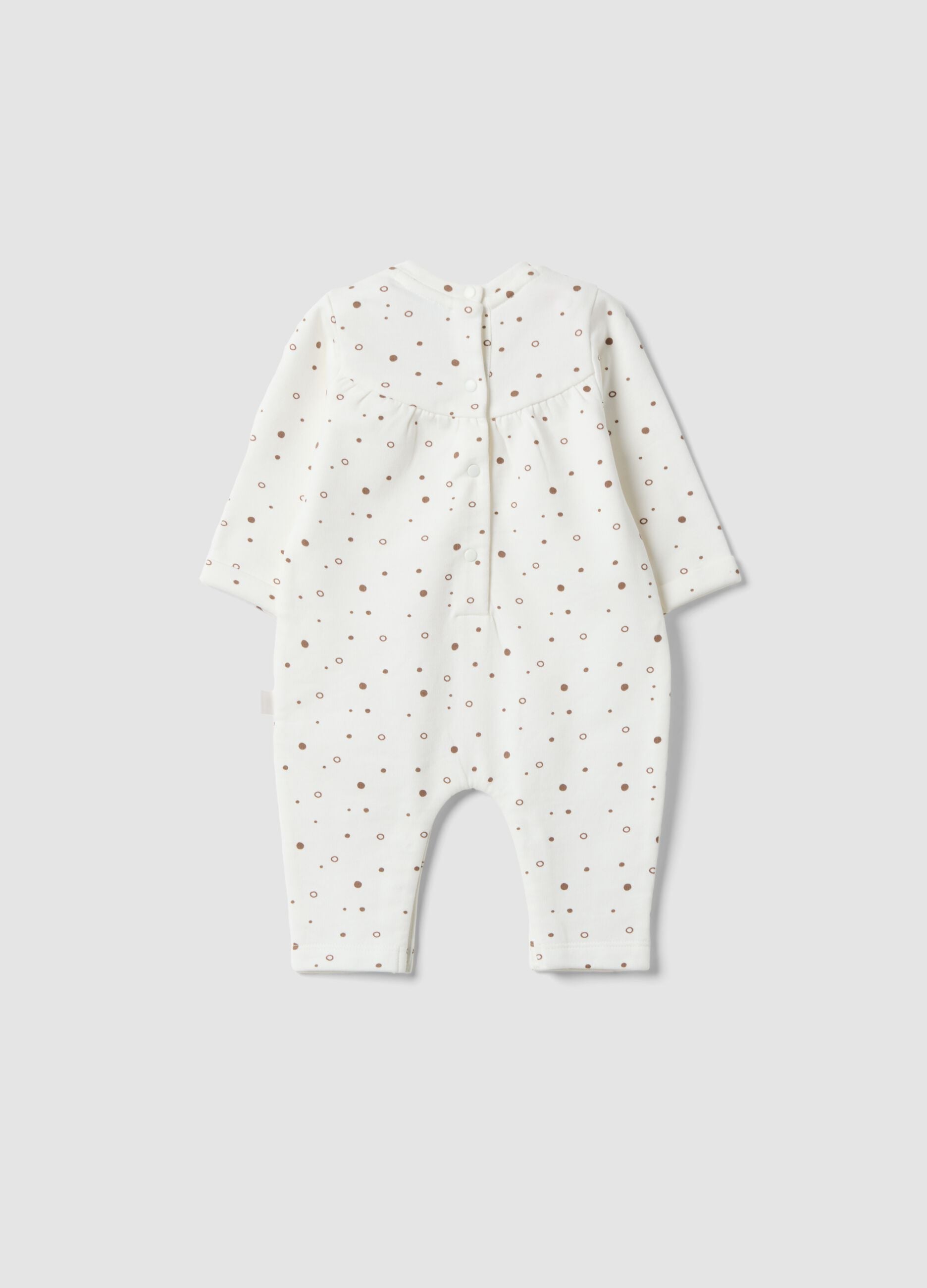 White pure organic cotton polka-dot baby sleepsuit