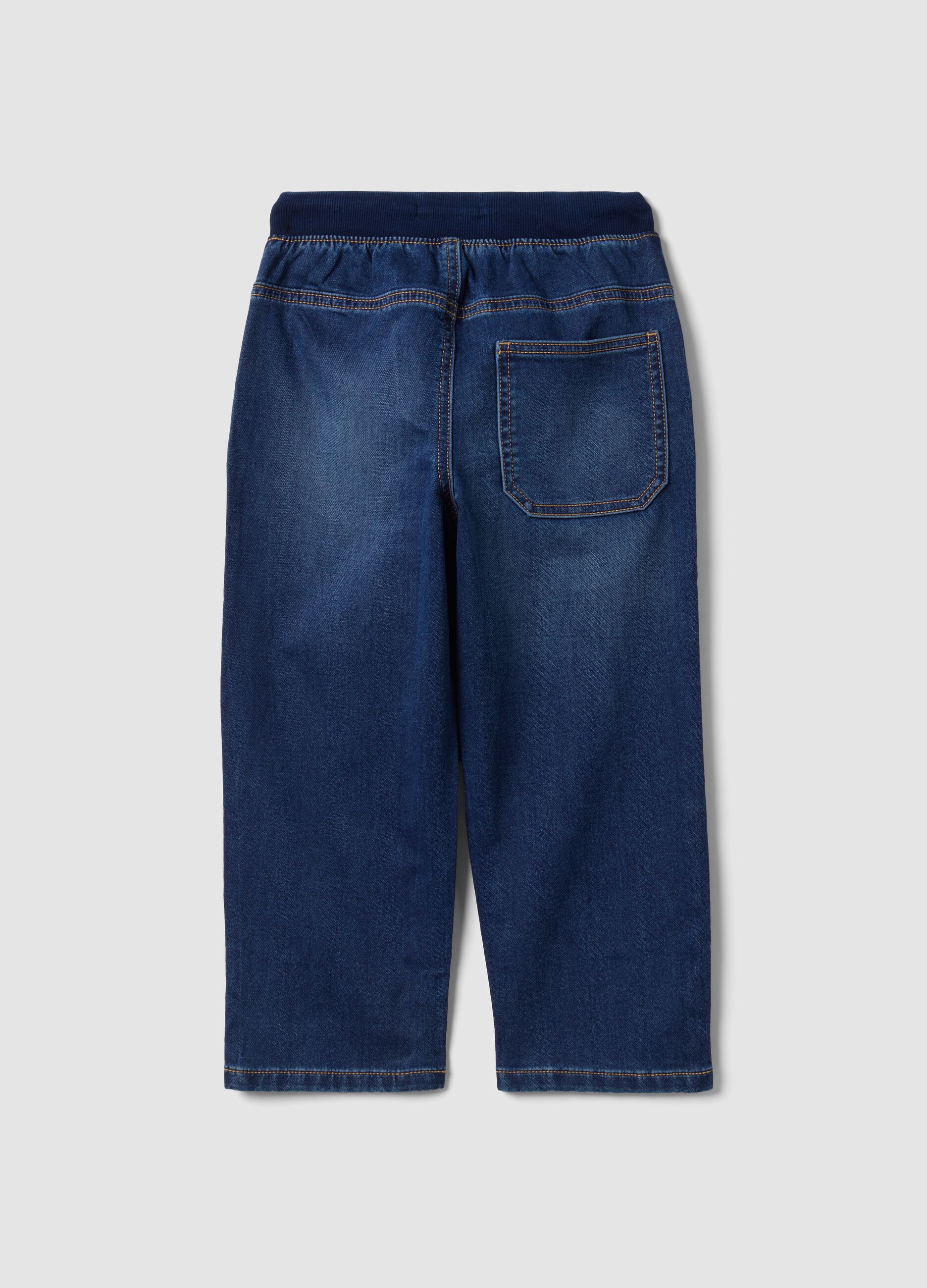 Jogger denim blu in cotone elasticizzato con vita elasticizzata per bambino
