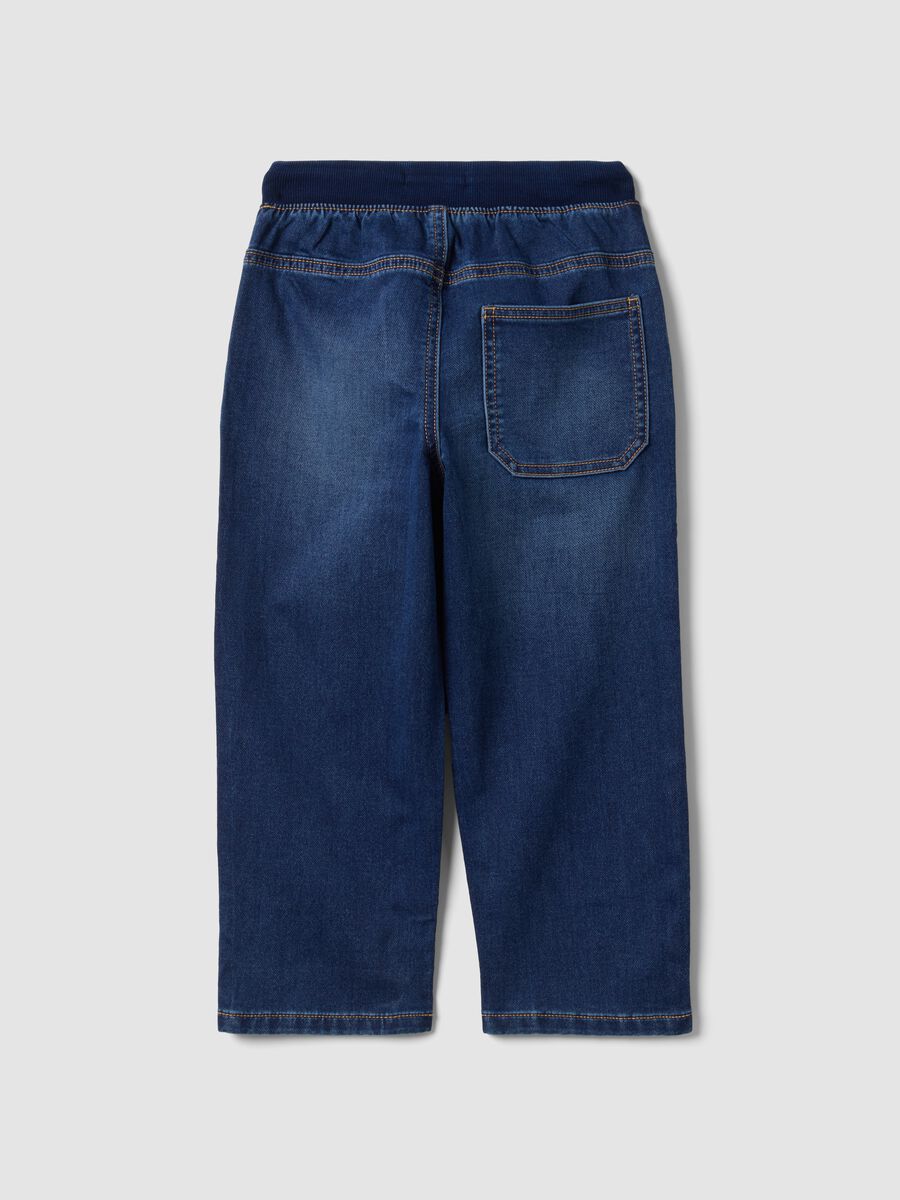 Jogger denim blu in cotone elasticizzato con vita elasticizzata per bambino_1