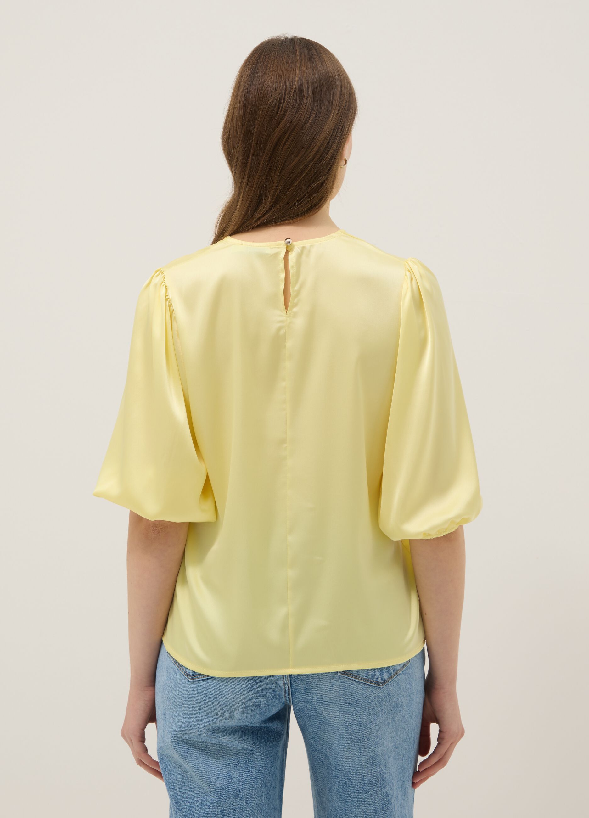 Yellow Regular Fit Long Sleeve Top with Keyhole Closure