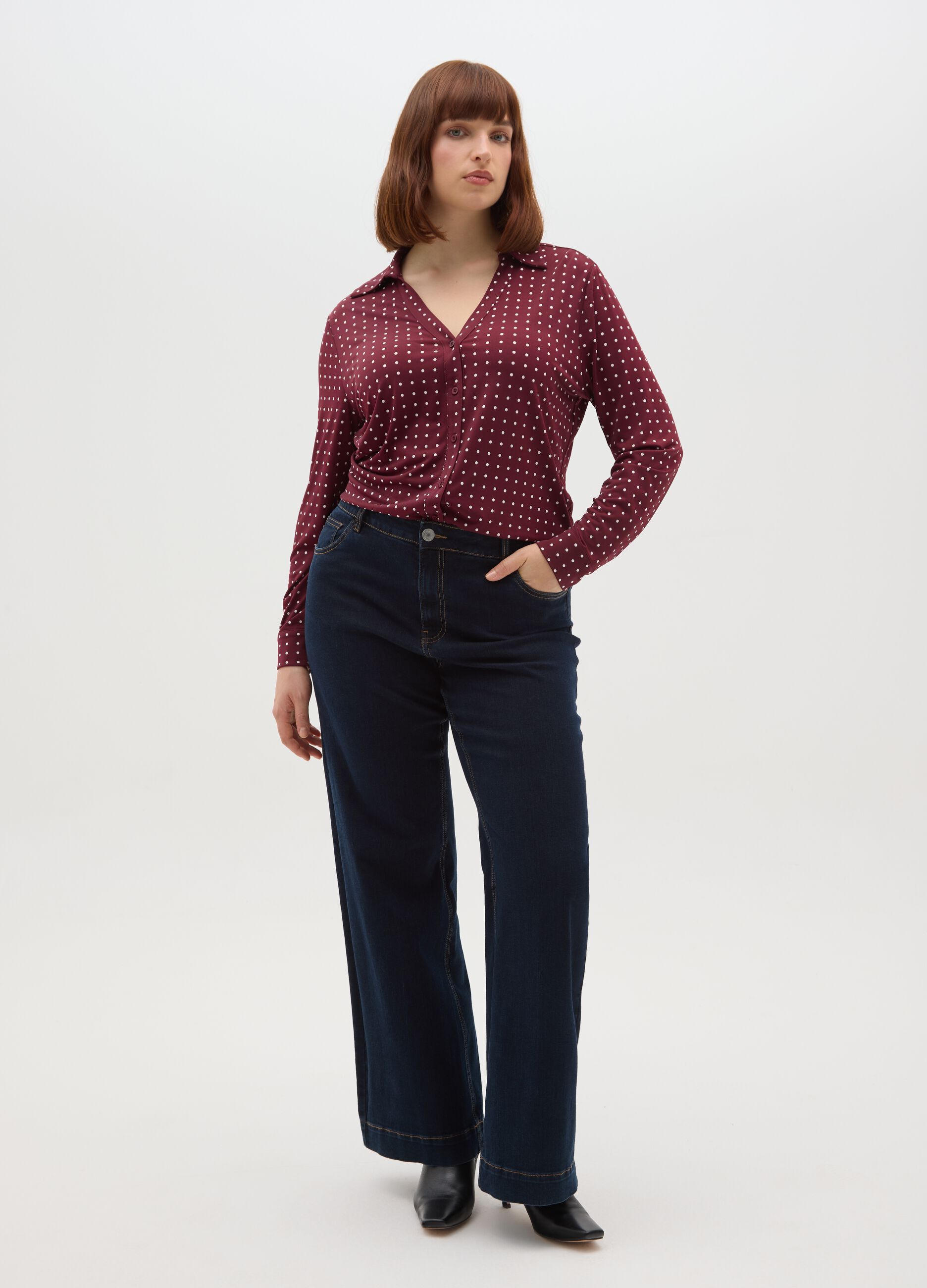 Burgundy Long Sleeve T-Shirt with Collar