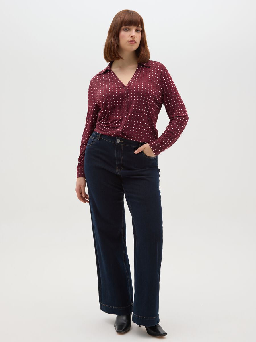 T-shirt a maniche lunghe bordeaux con colletto_1