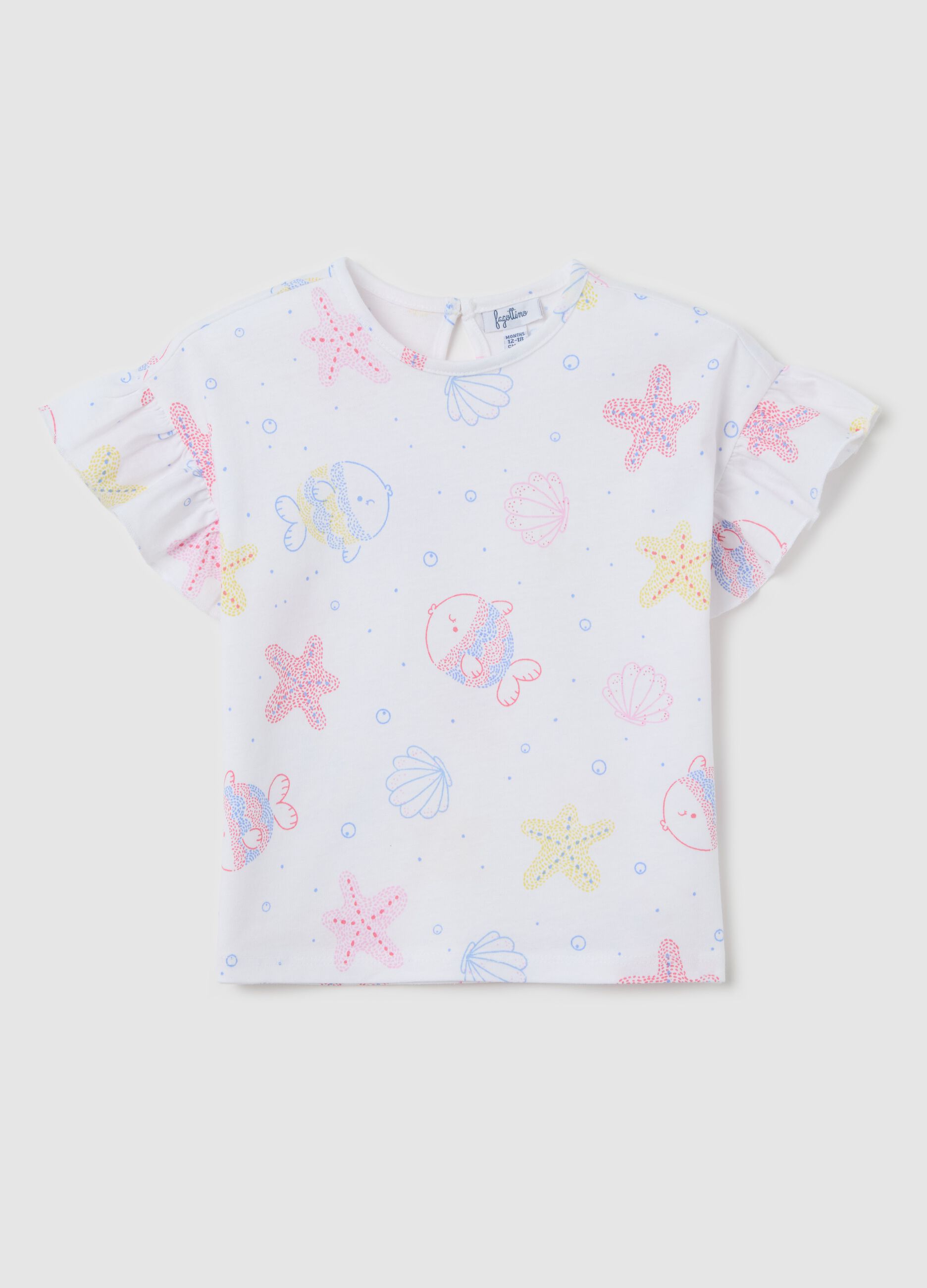 White cotton T-shirt with fish print
