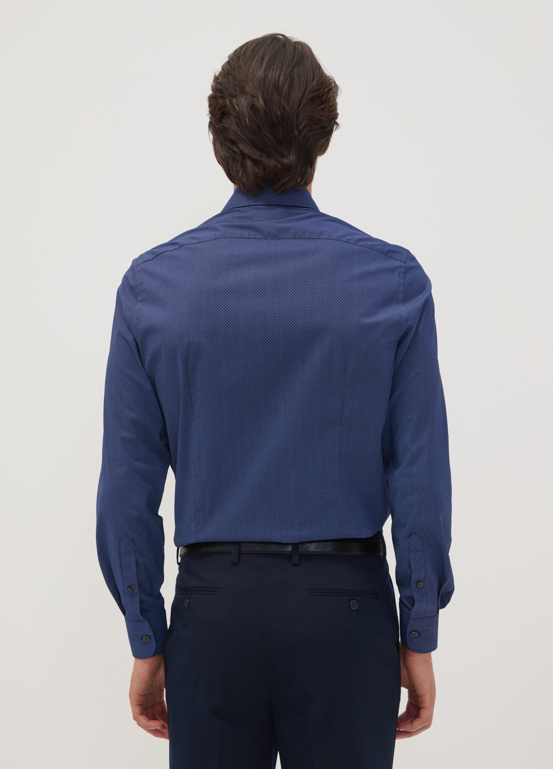 Blue slim-fit stretch cotton poplin shirt