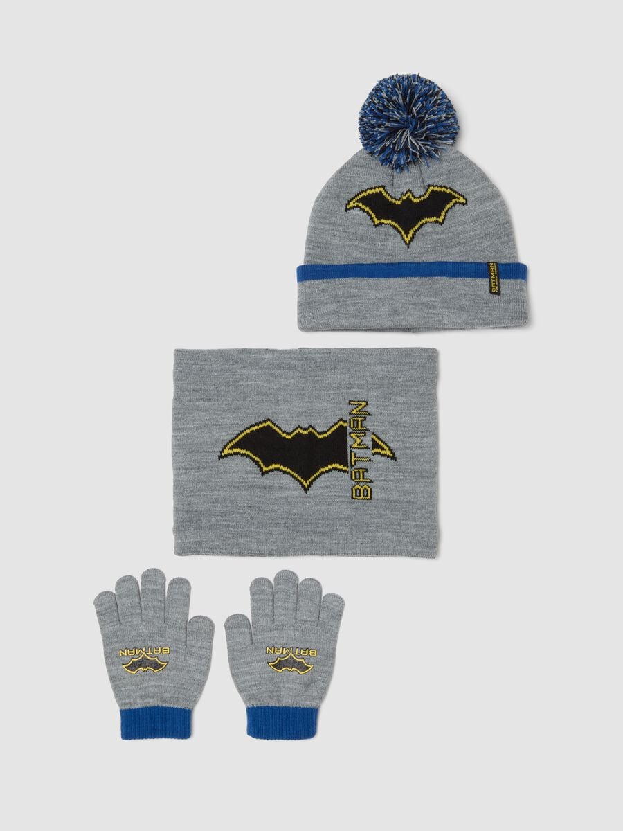 Set grigio con cappello, scaldacollo e guanti Batman_0