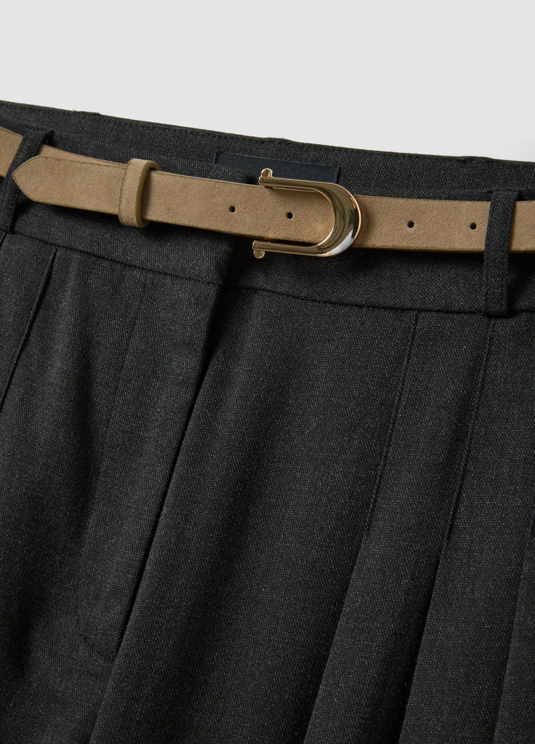 Grey wide-leg formal trousers in stretch viscose with belt