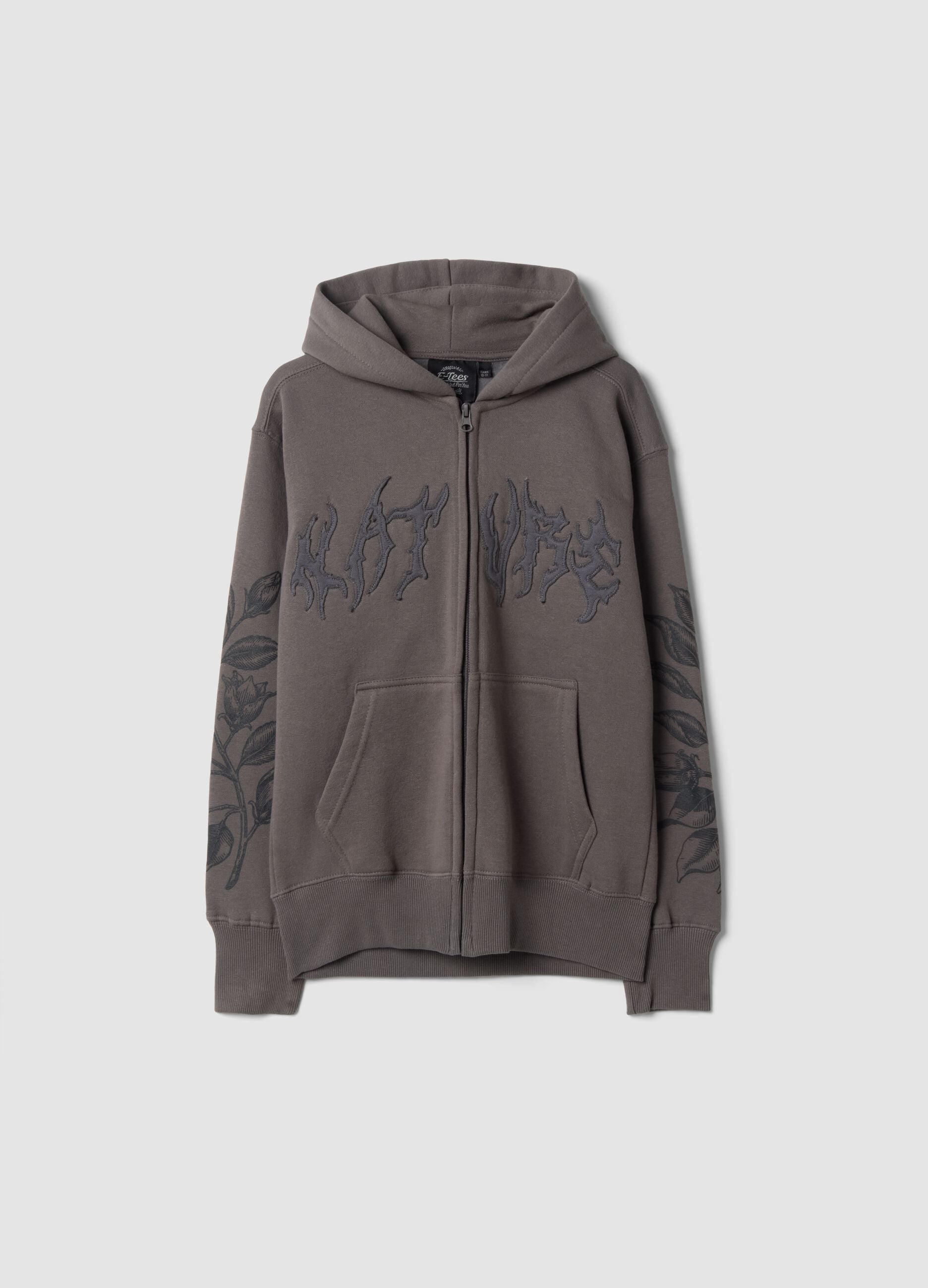 Dark grey cotton-blend hooded sweatshirt with embossed embroidery