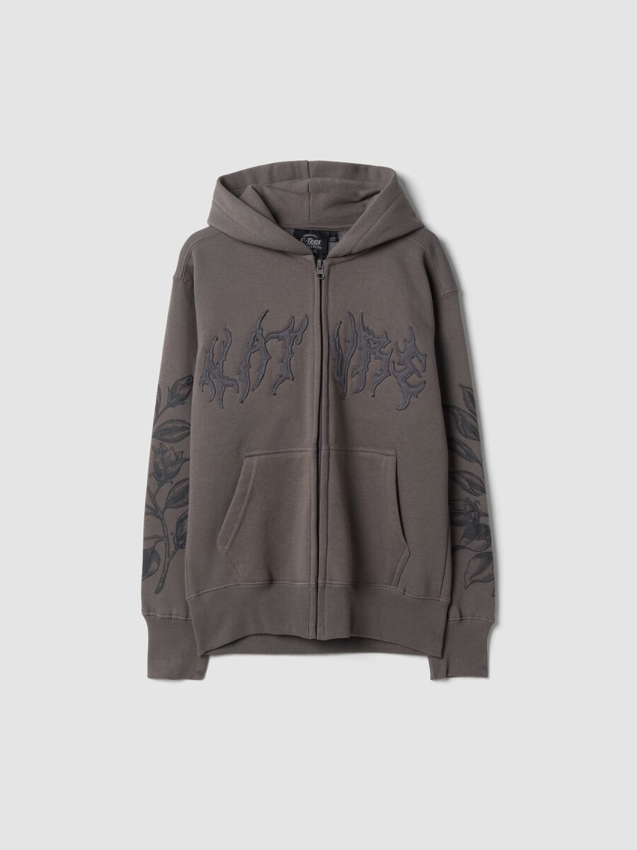 Dark grey cotton-blend hooded sweatshirt with embossed embroidery_0