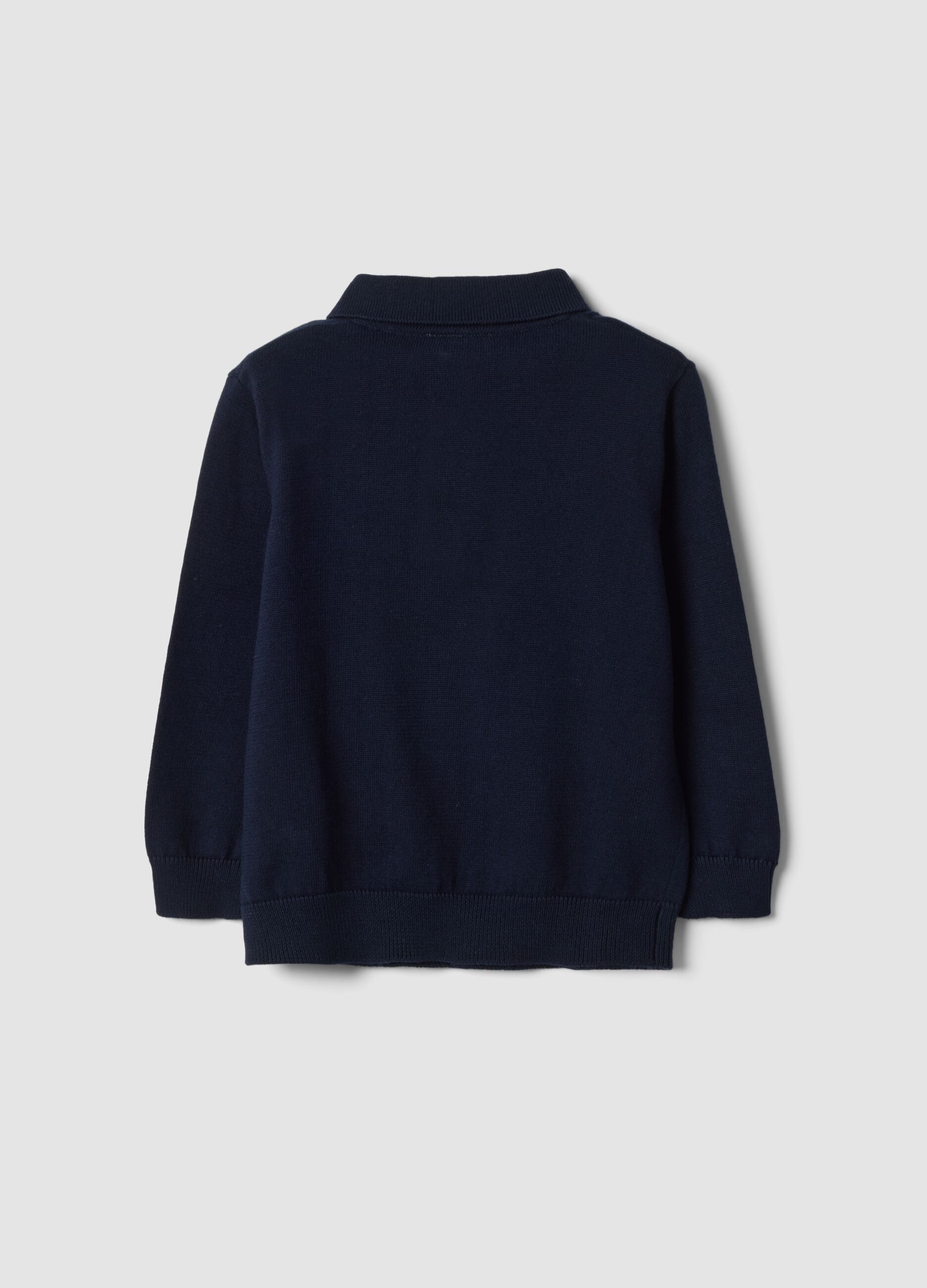 Blue long-sleeved pure cotton polo shirt