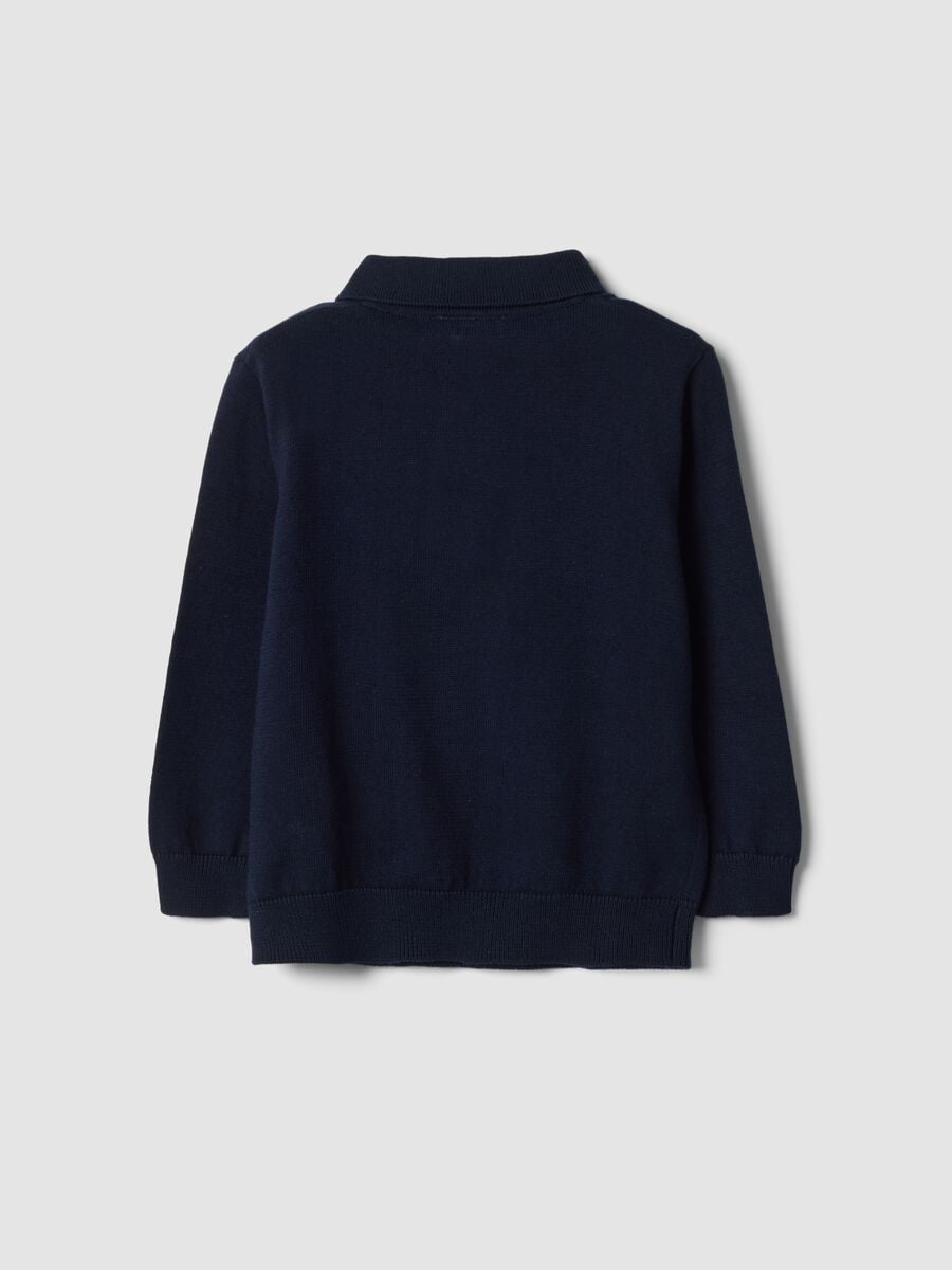 Blue long-sleeved pure cotton polo shirt_1