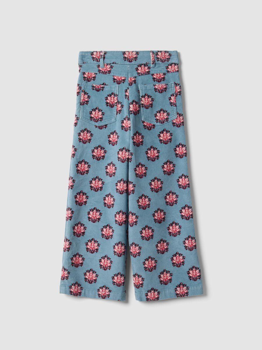 Pantaloni azzurri a coste in cotone elasticizzato con fantasia_5
