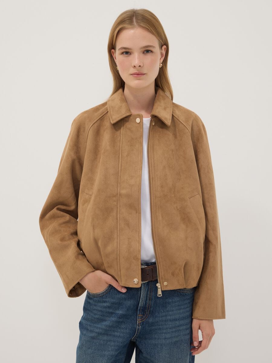 Beige regular-fit jacket with zip and buttons_0