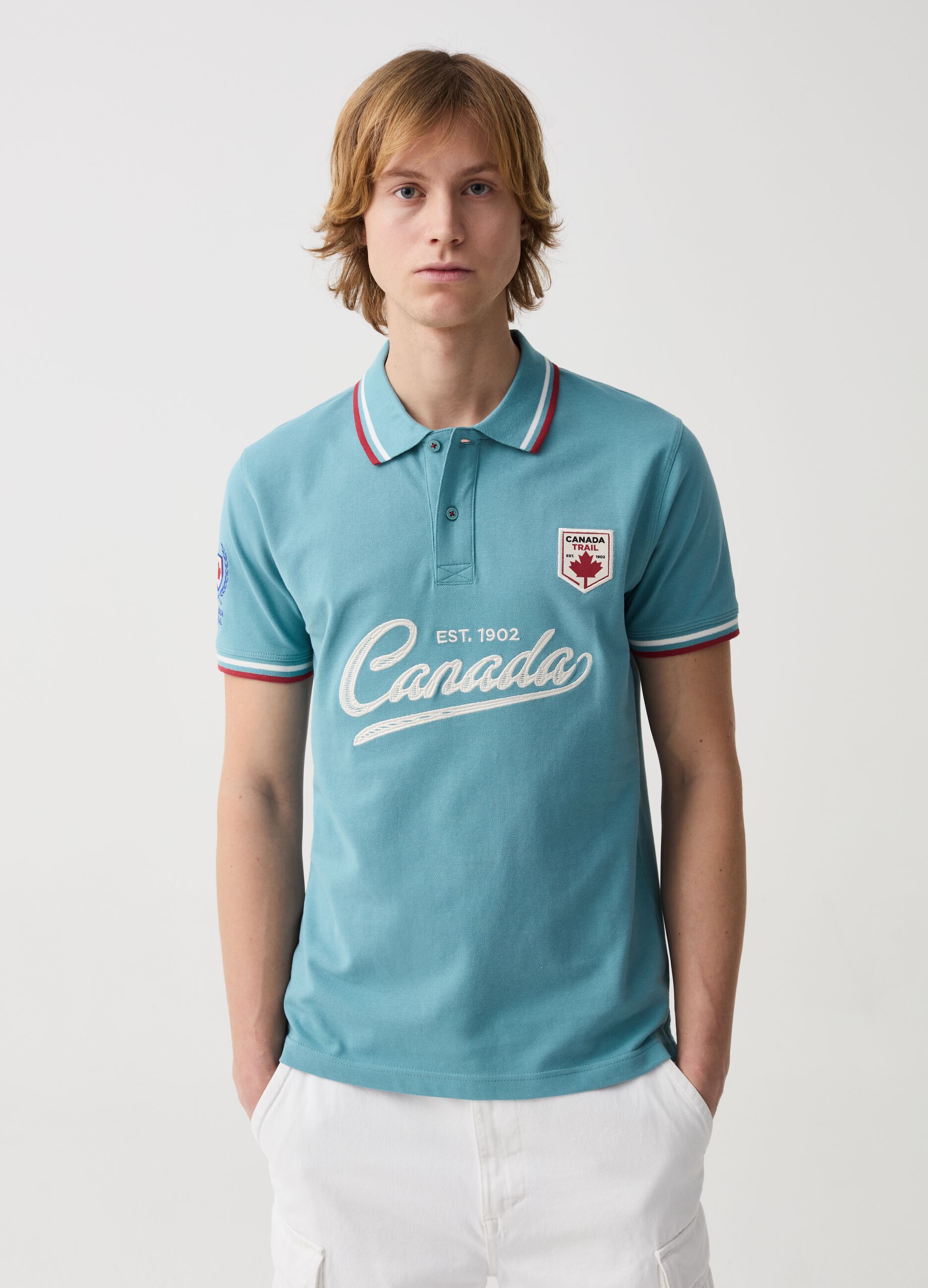 Ovs Polo con profili rigati patch e ricamo logo