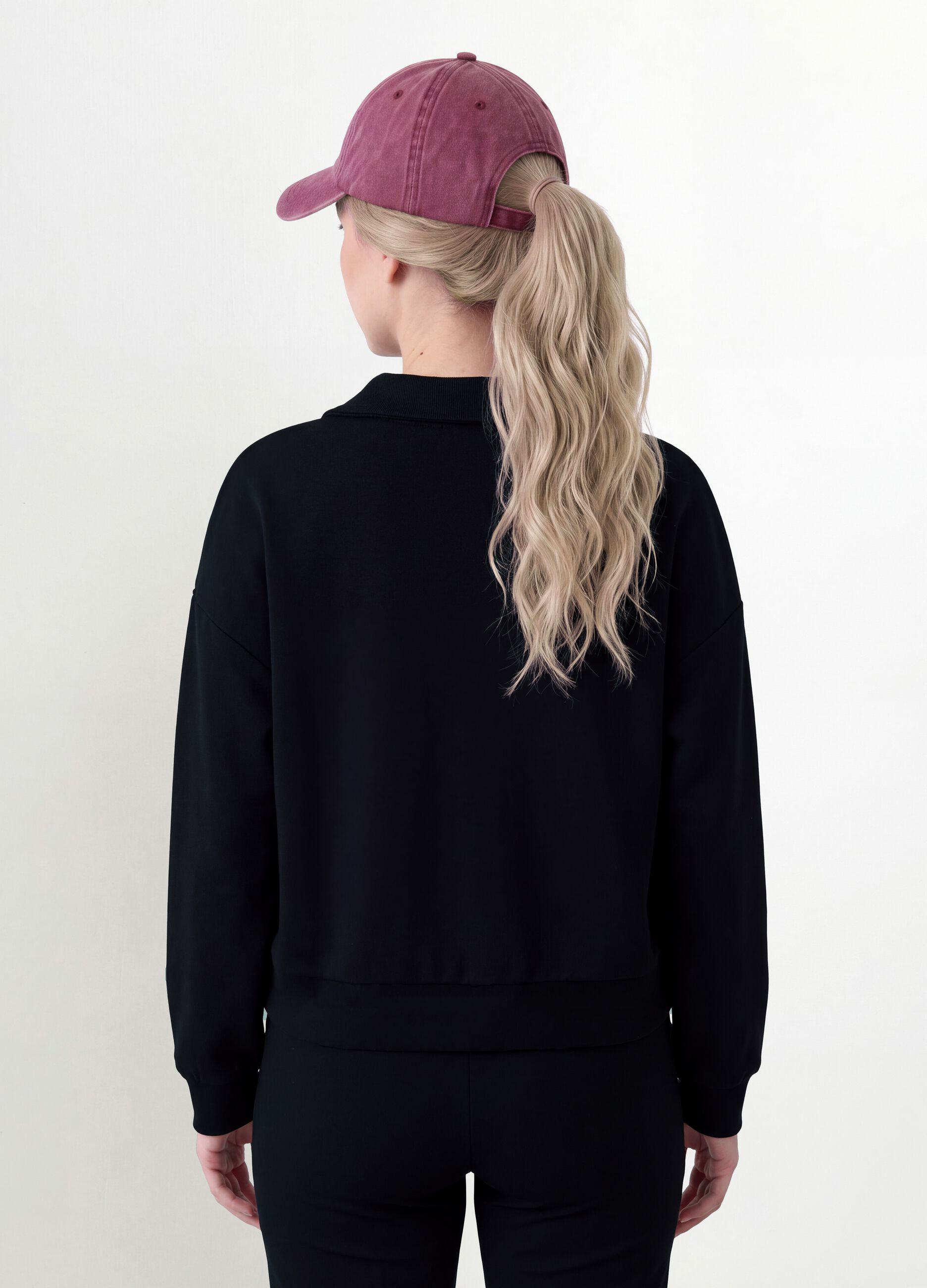 Felpa full zip nera in viscosa elasticizzata con colletto