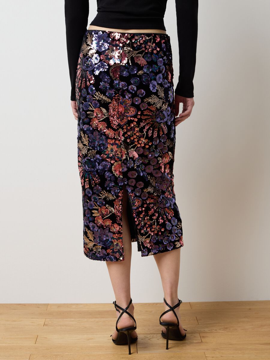 Multicoloured Floral Midi Skirt with Sequins_2