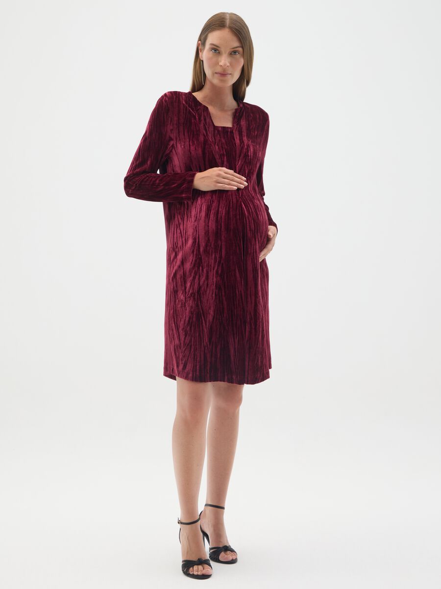 Abito premaman in velluto bordeaux elasticizzato_0