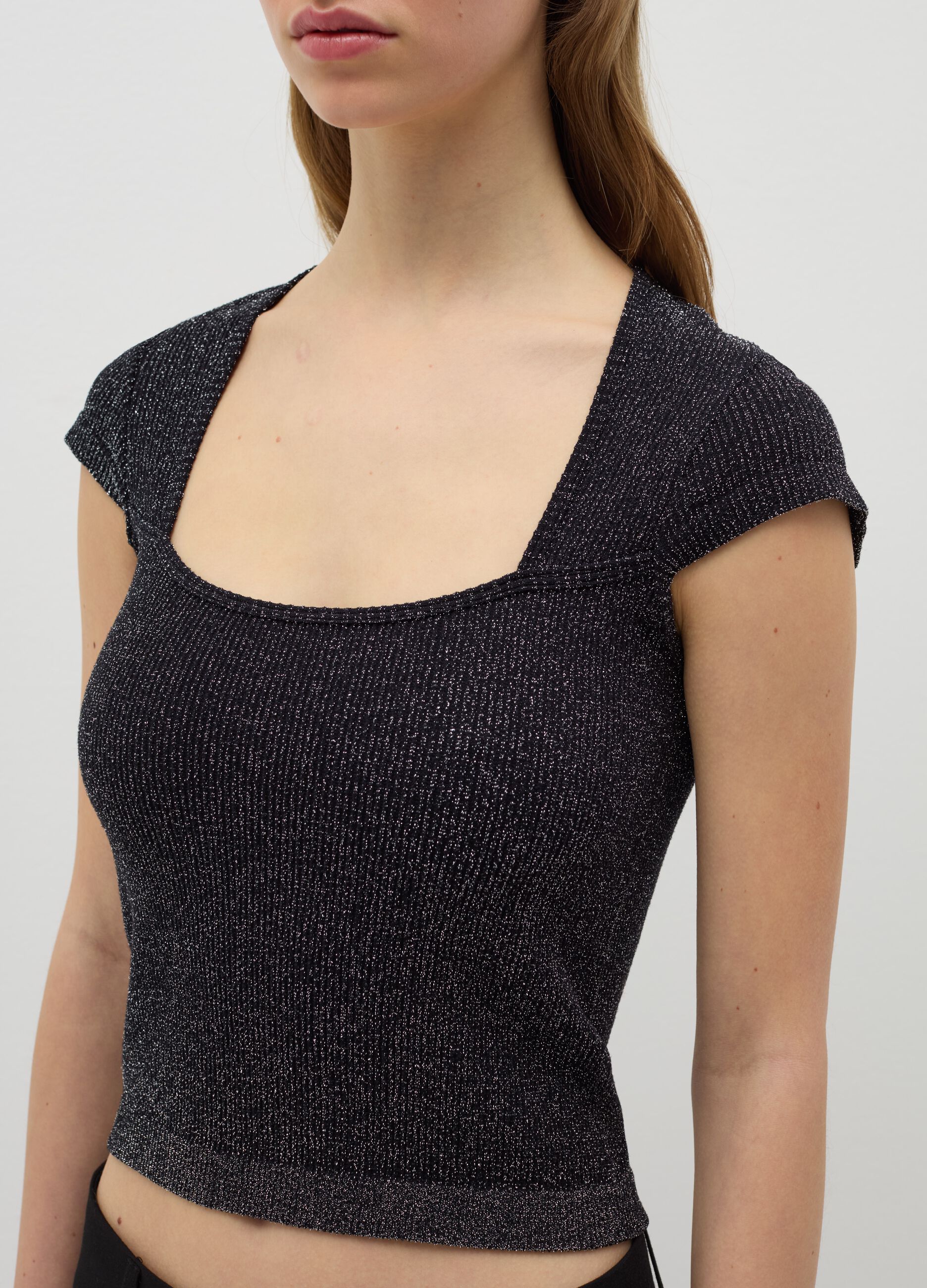 Lurex T-shirt with square neck