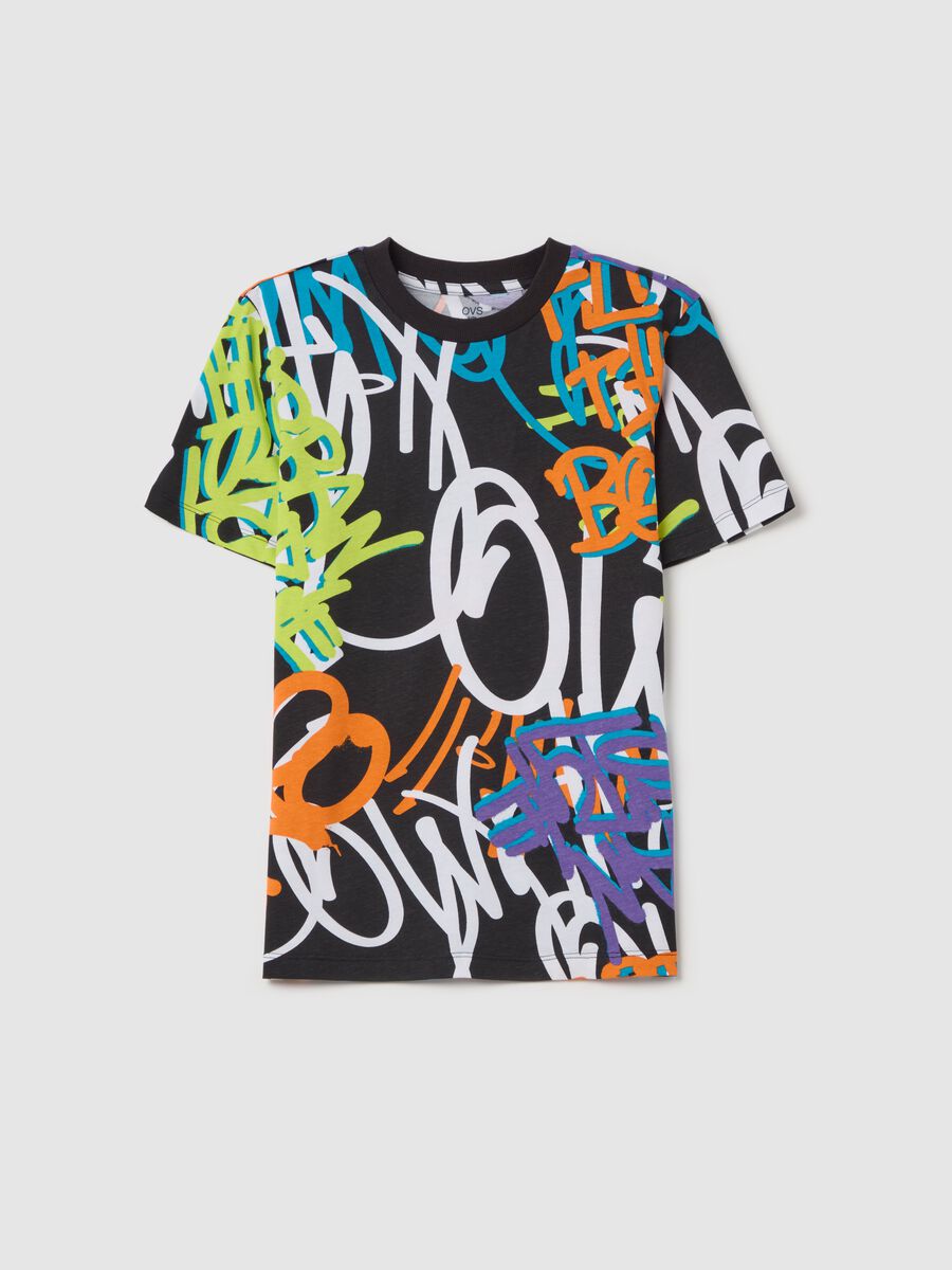 Cotton T-shirt with graffiti print_3