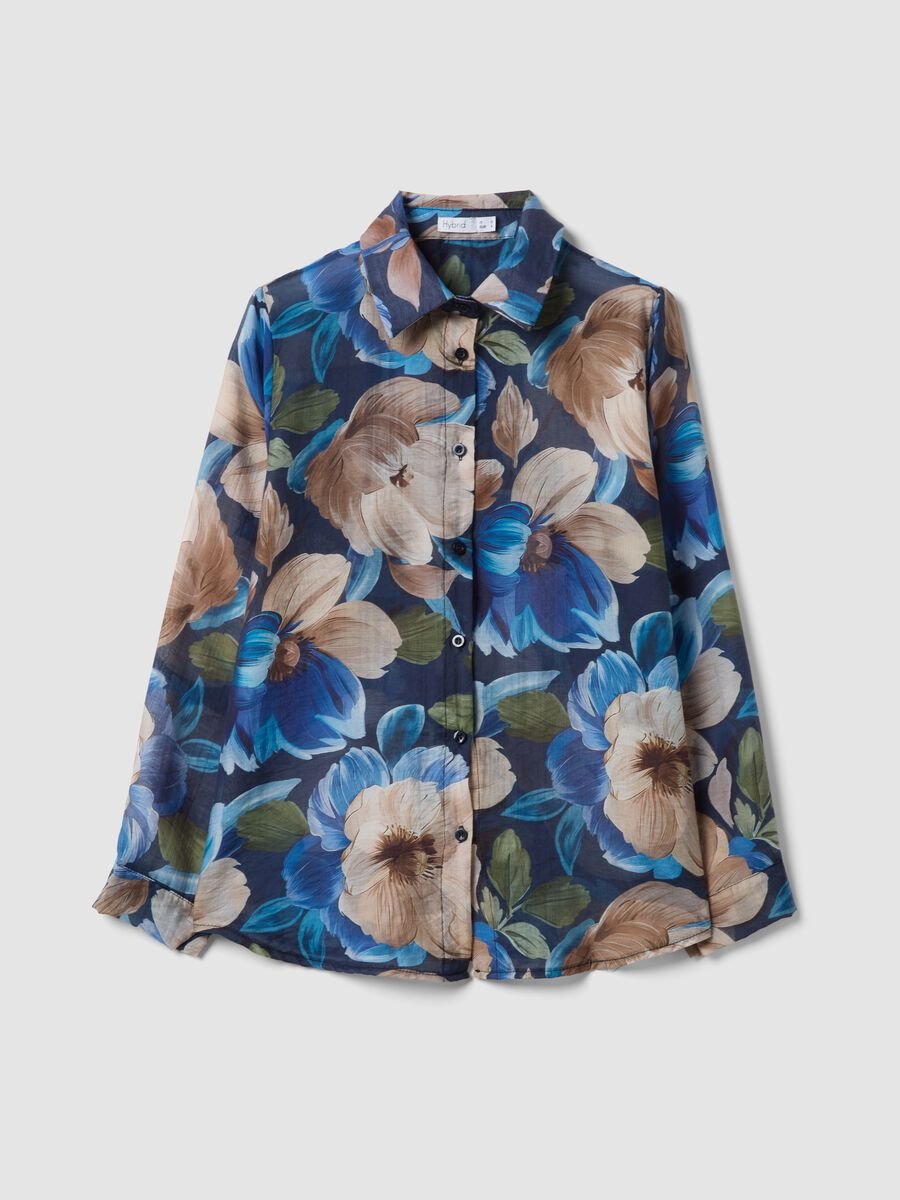 Blue lyocell-blend shirt with floral print_0