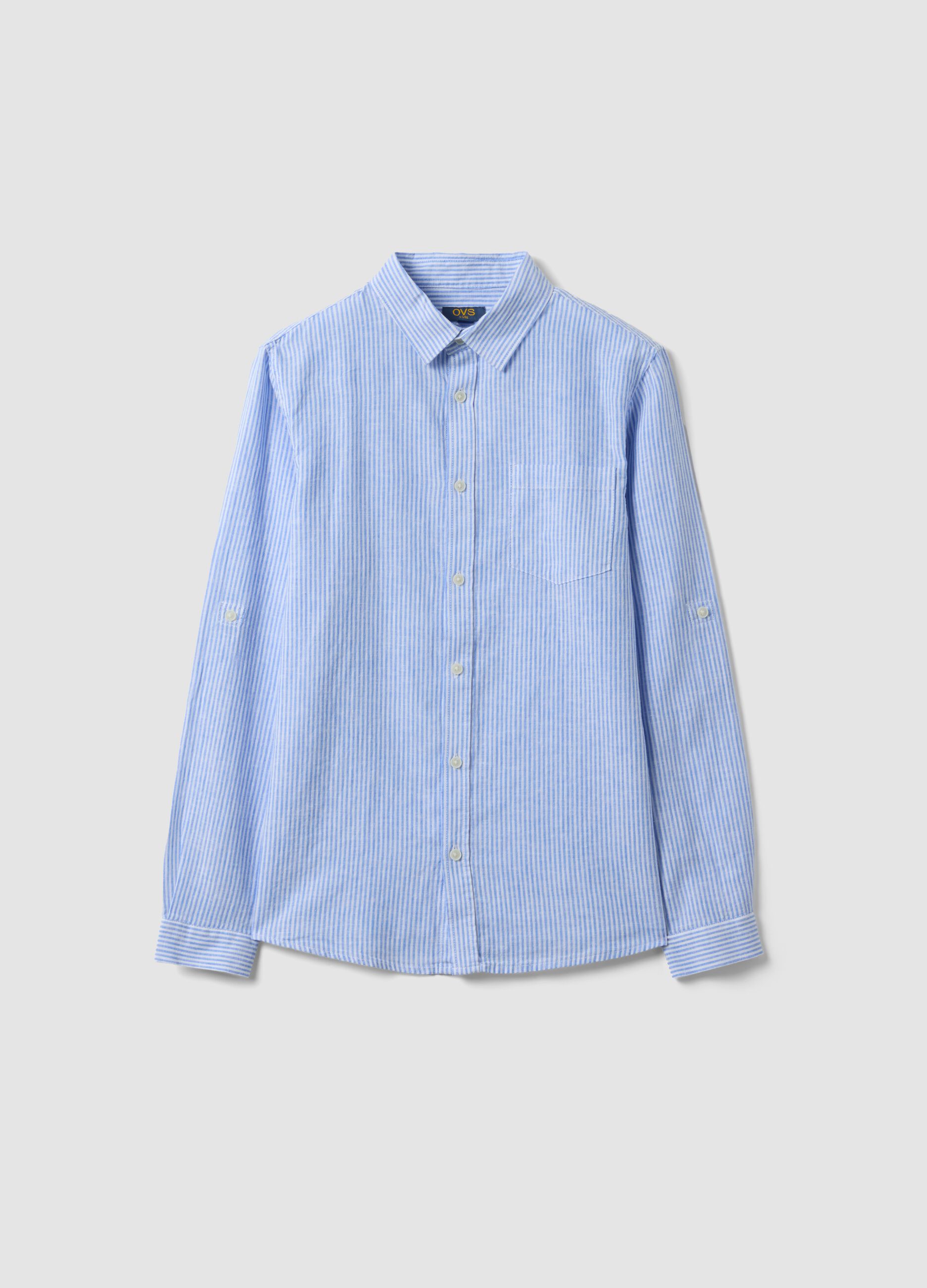 Multicoloured striped linen blend shirt for boys in regular fit