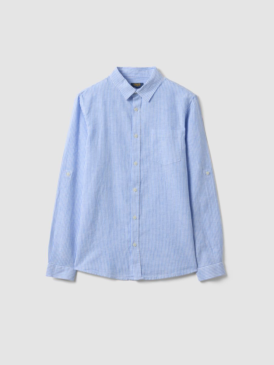 Camicia in misto lino a righe multicolor da ragazzo regular fit_3