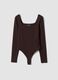 Brown bodysuit in breathable stretch fabric with wide neckline ALTAVIA STUDIO_4