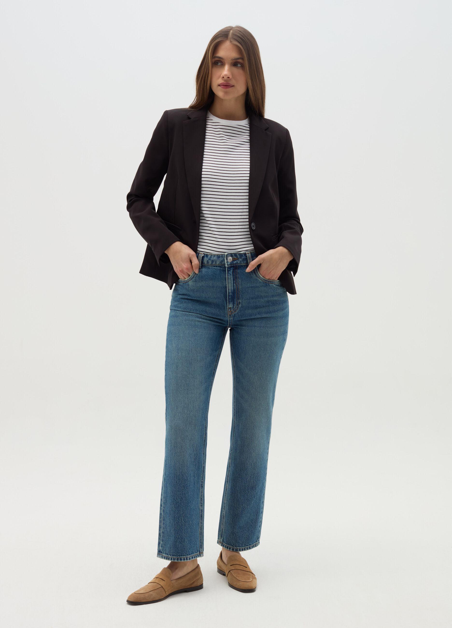 Curvy solid colour single-breasted blazer
