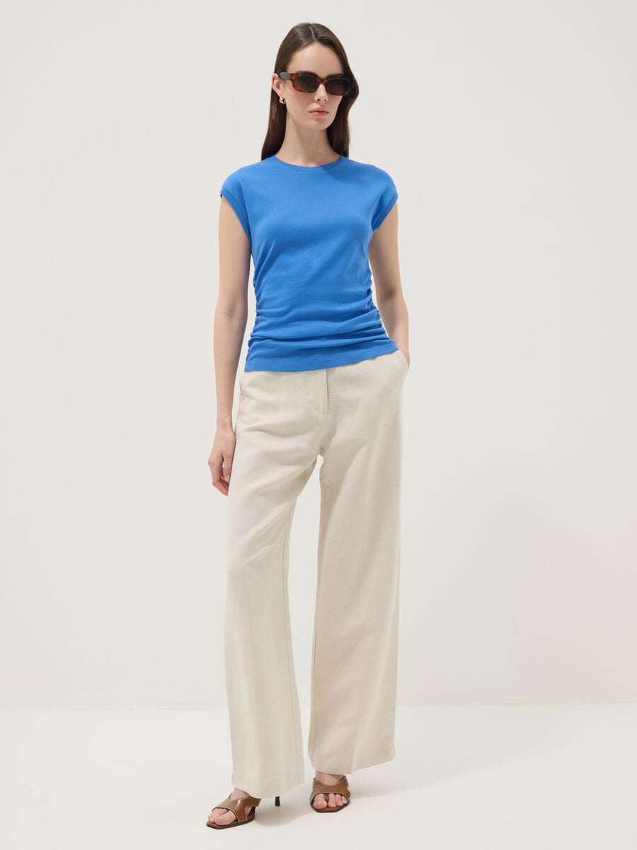 Tank top blu in puro cotone con arricciature laterali regular fit_2