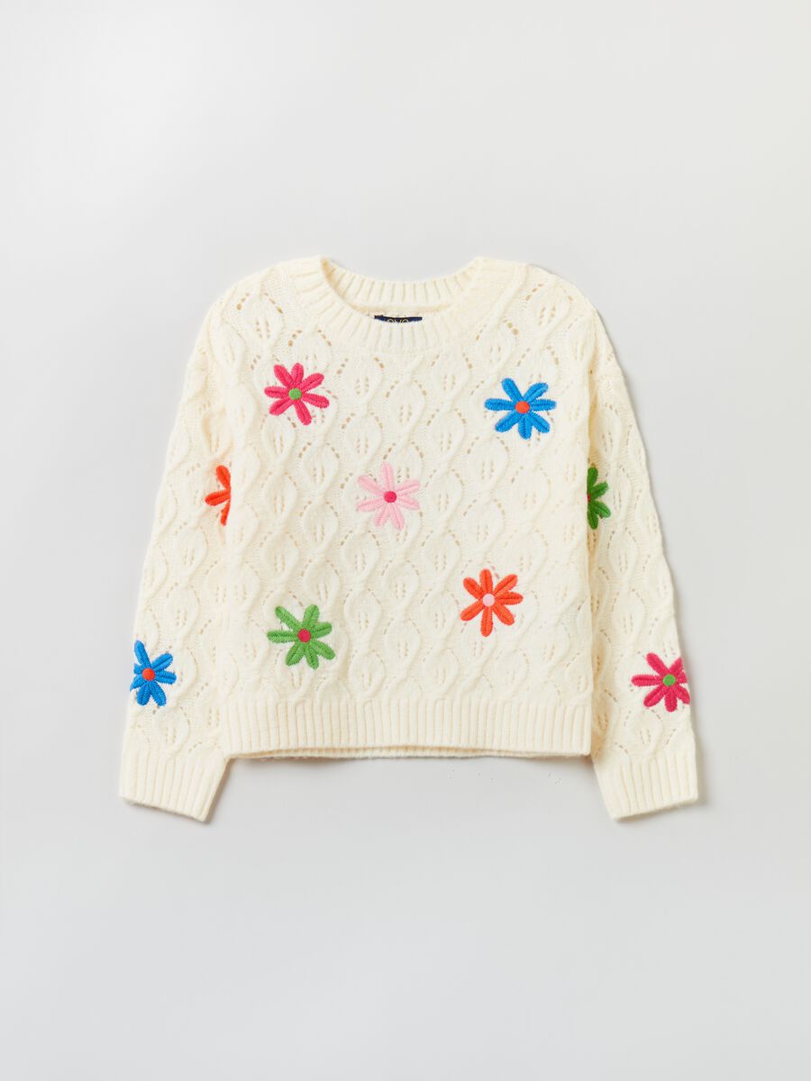 Pullover con motivo a trecce e ricami_0