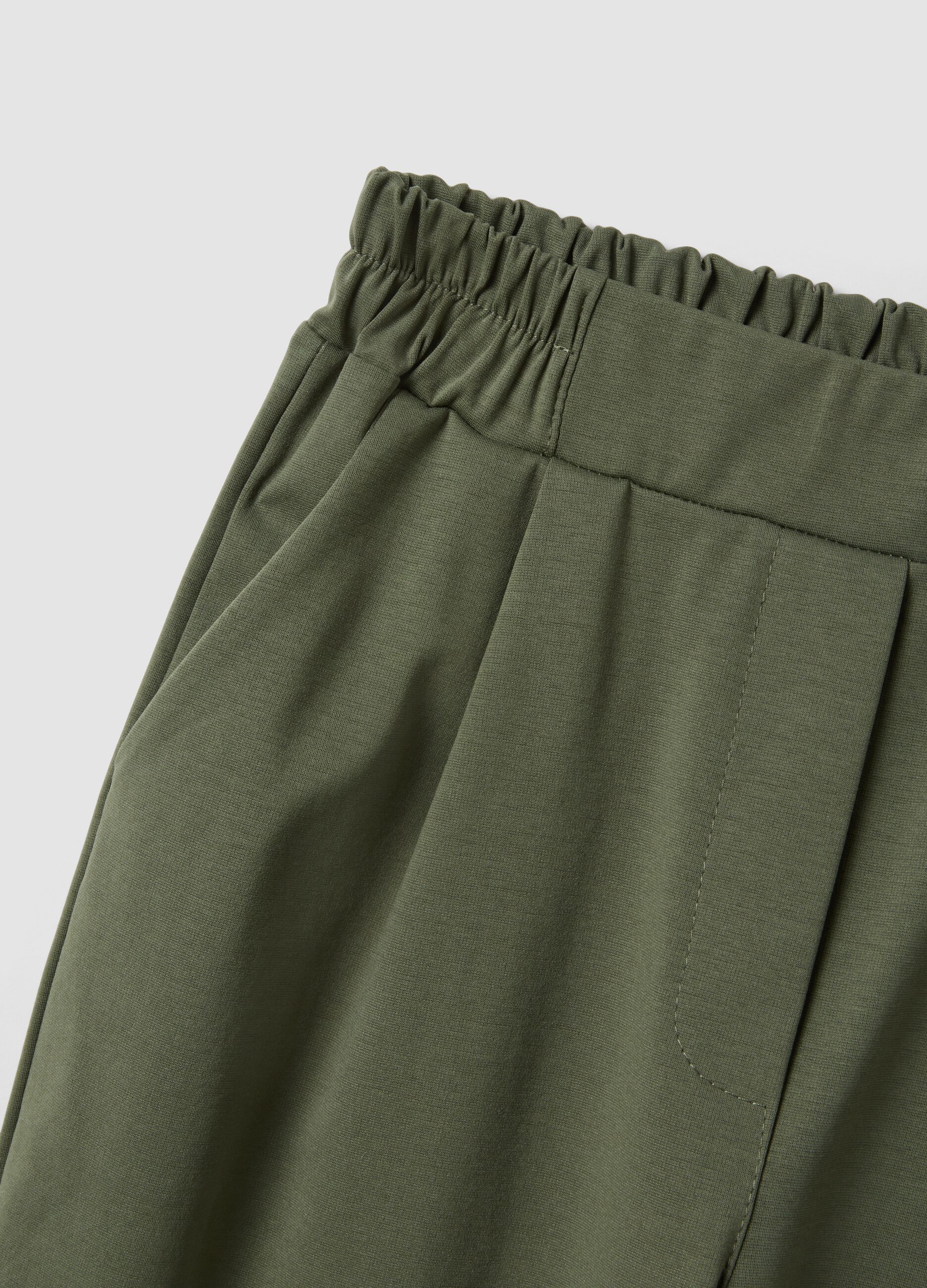 Green Regular Fit Stretch Cotton Blend Trousers