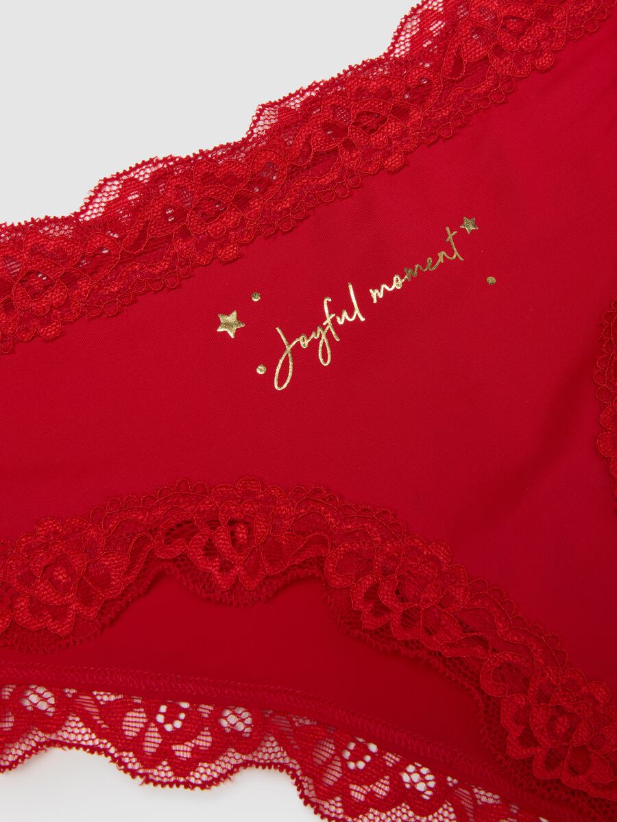 Red stretch fabric briefs with lace_5