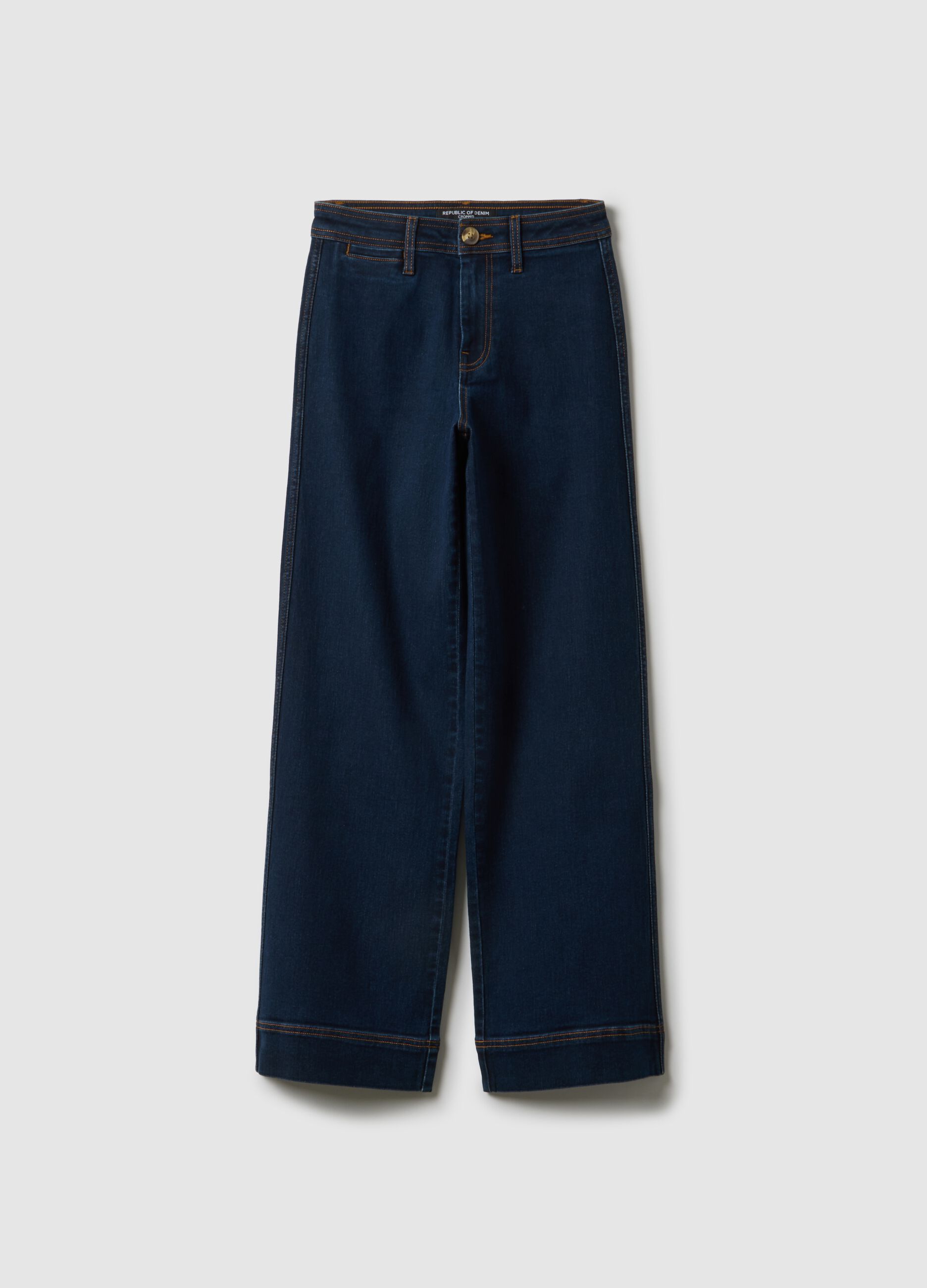 Wide leg blue stretchy cotton jeans
