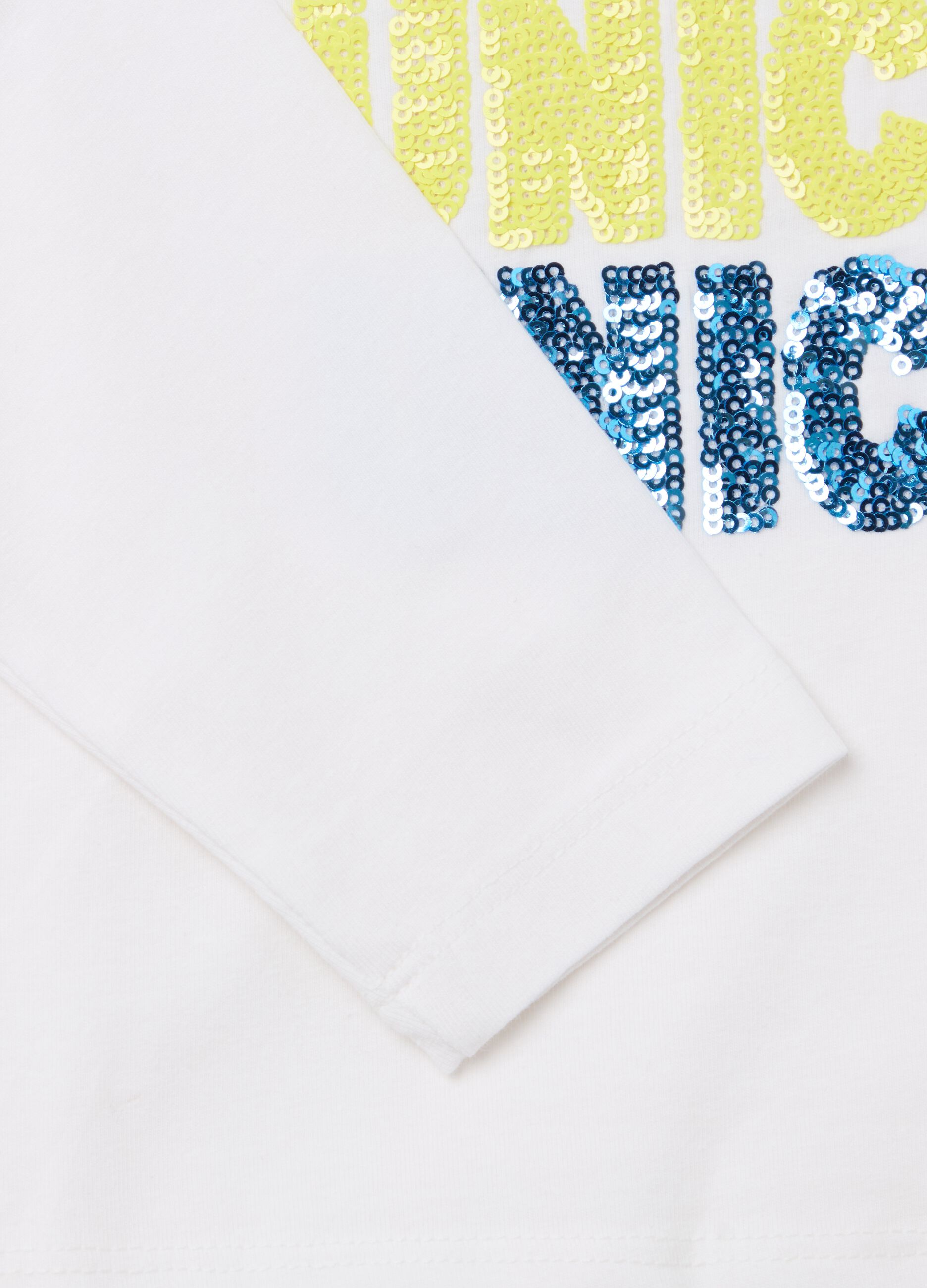 T-shirt maniche lunghe scritta "Unicorn" di paillettes