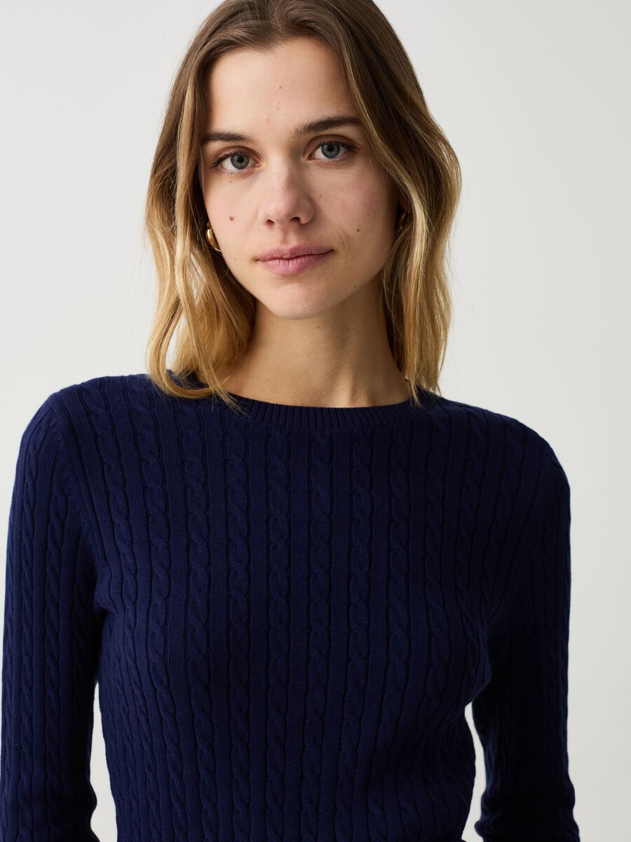 Cotton pullover with cable-knit design_0