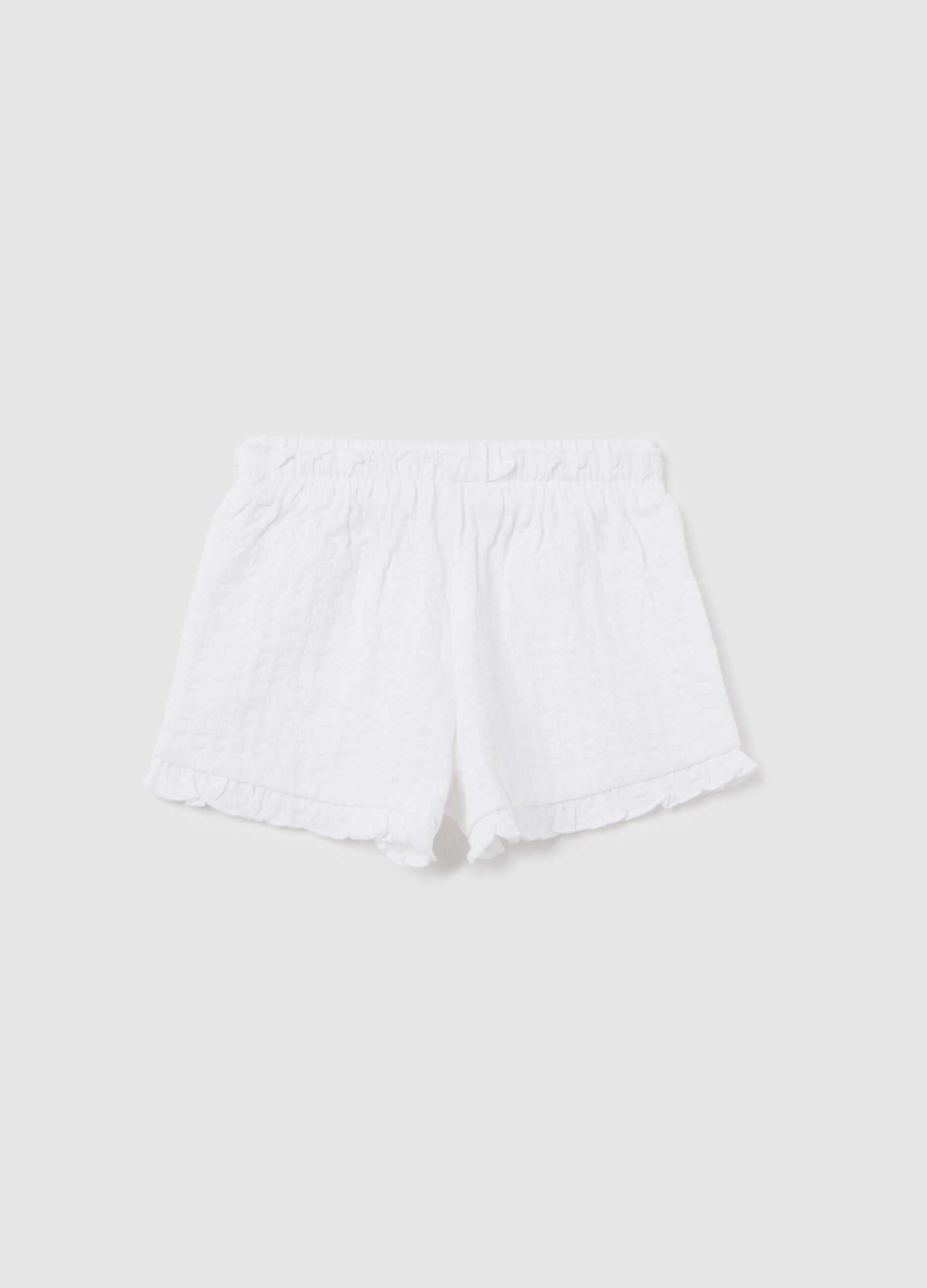 Shorts da bambina in cotone elasticizzato bianco regular fit