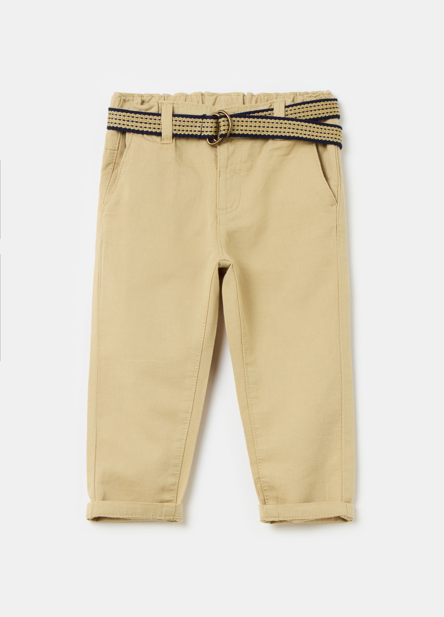 Cotton and linen trousers with belt