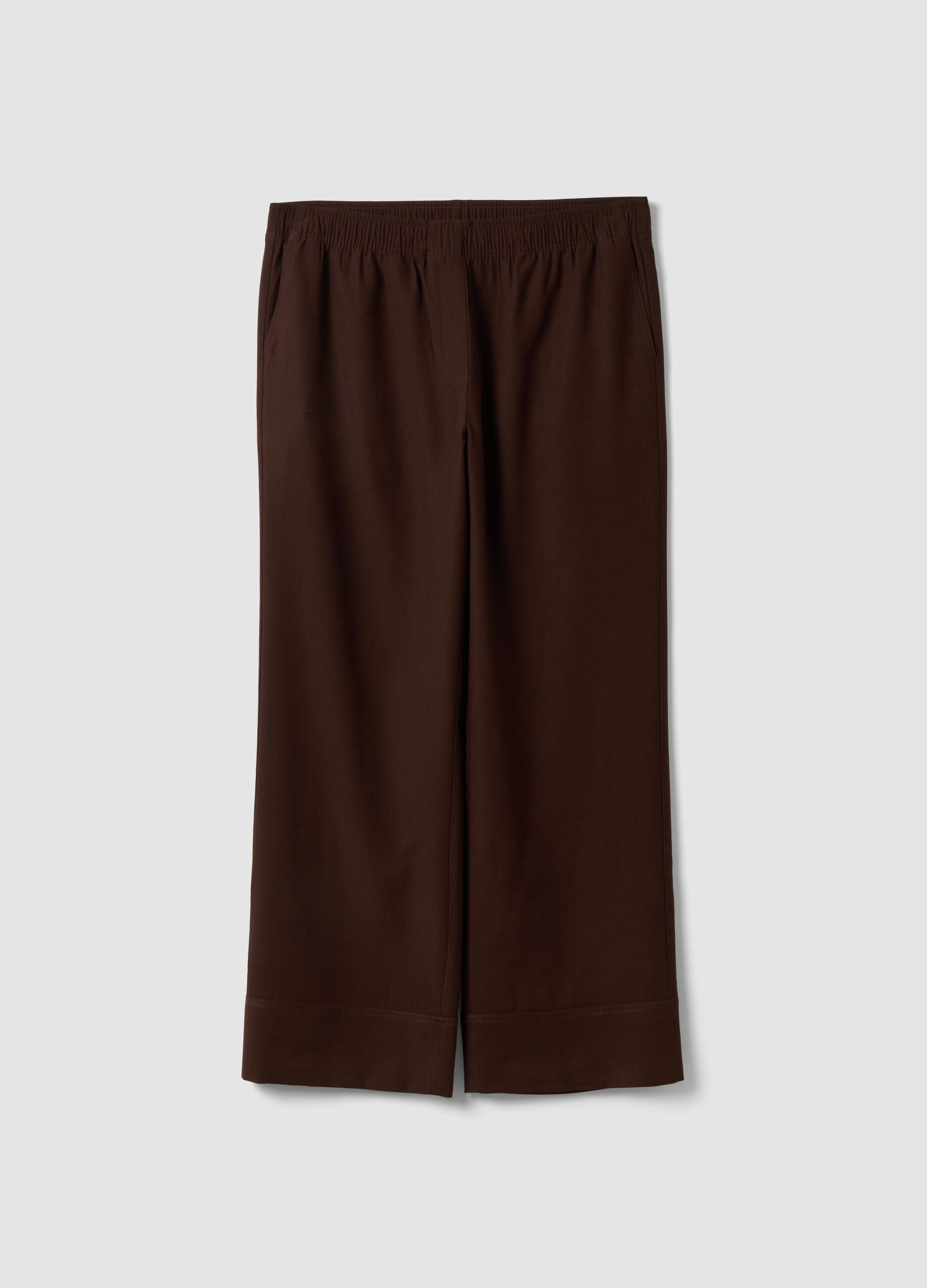 Brown wide-leg viscose-blend trousers