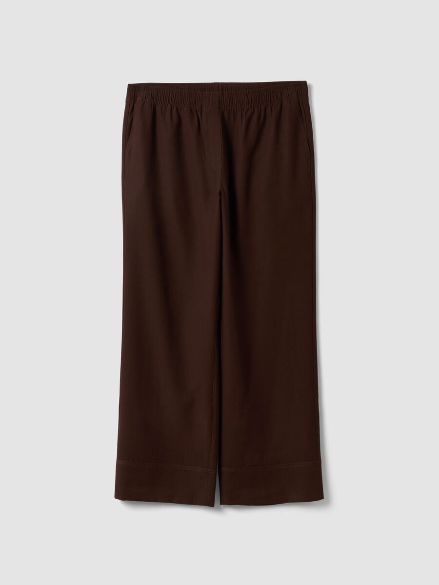 Brown wide-leg viscose-blend trousers_0