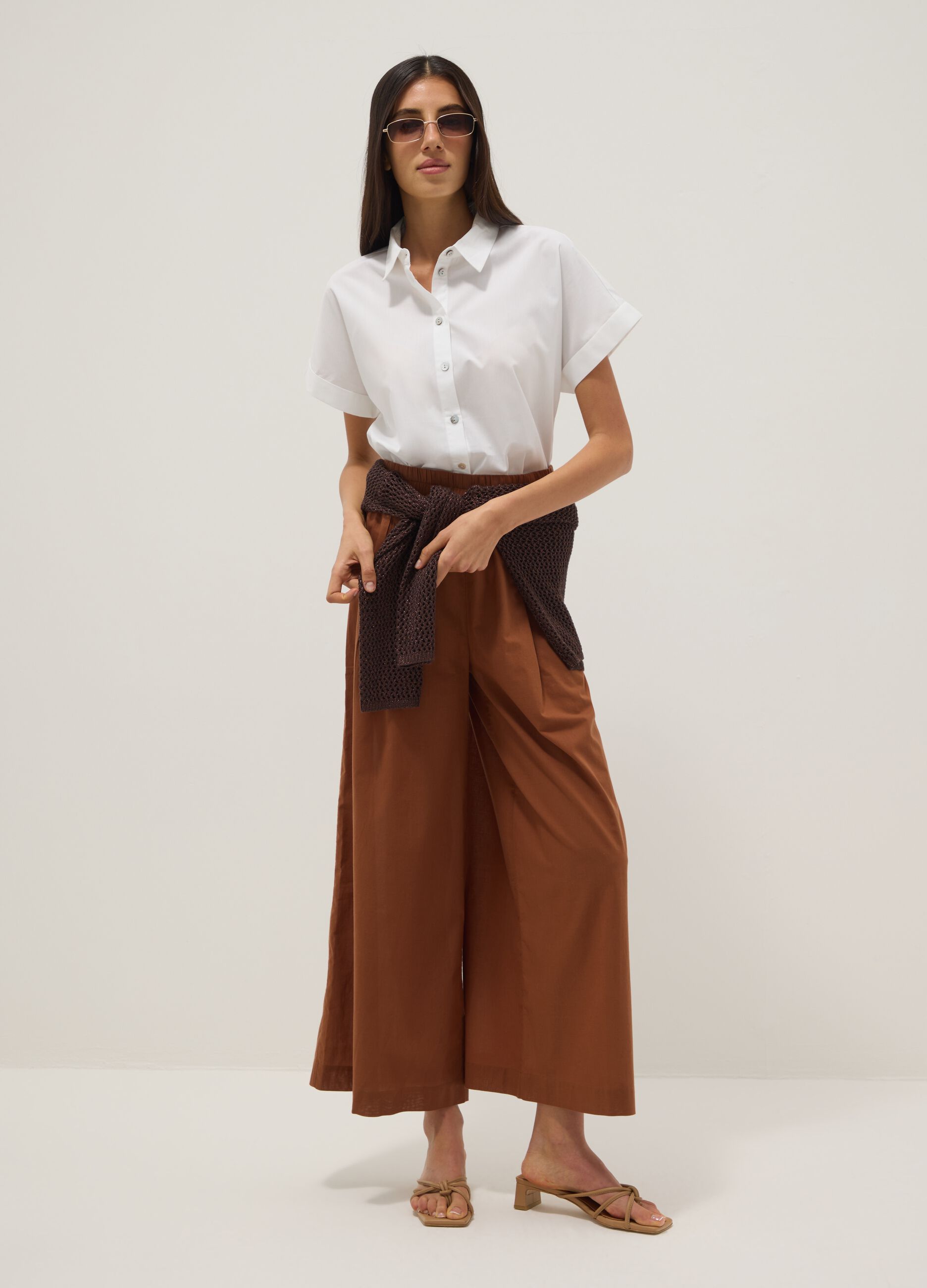 Brown regular-fit pure cotton trousers