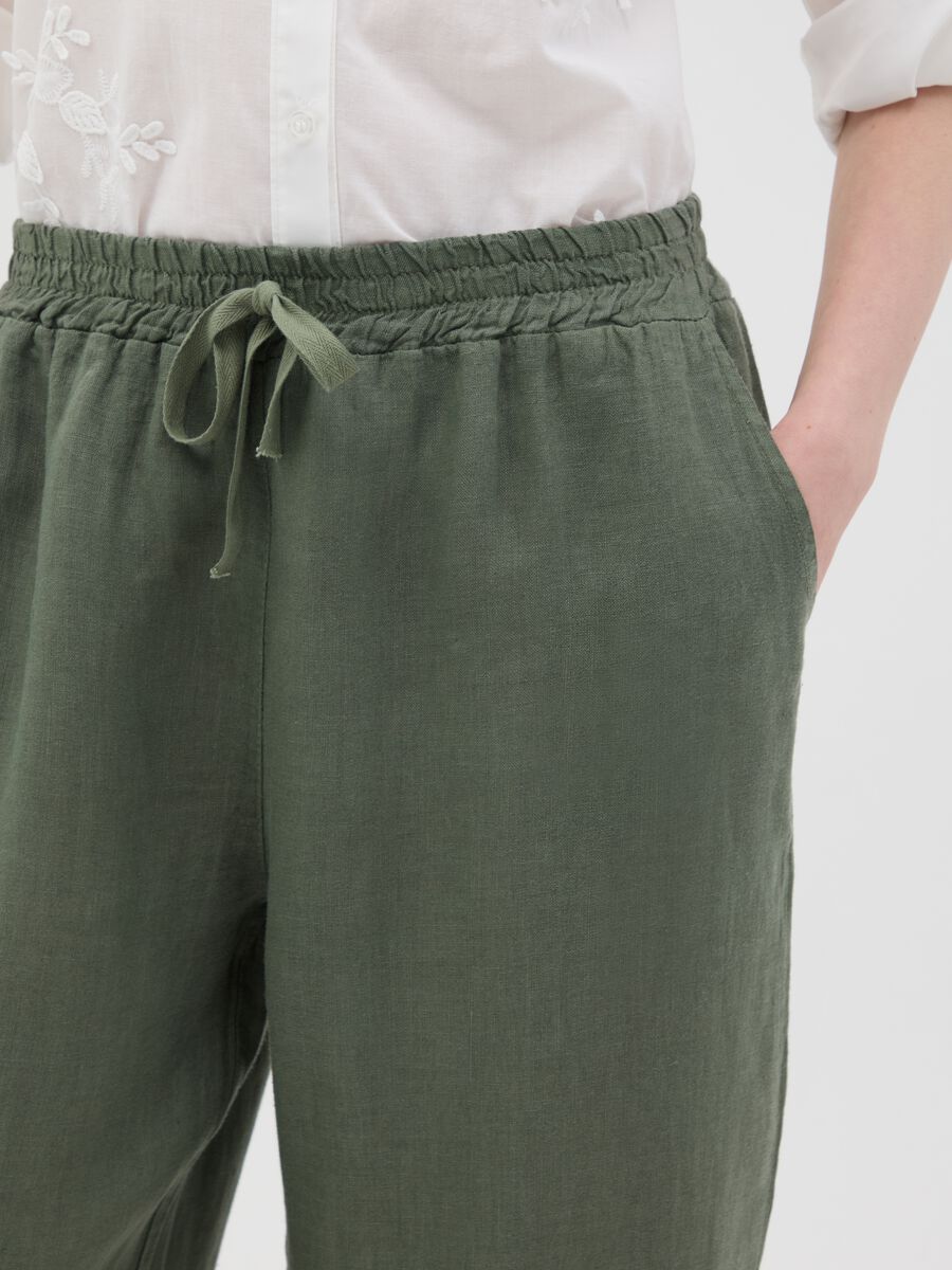 Women's green pure linen trousers regular fit_3