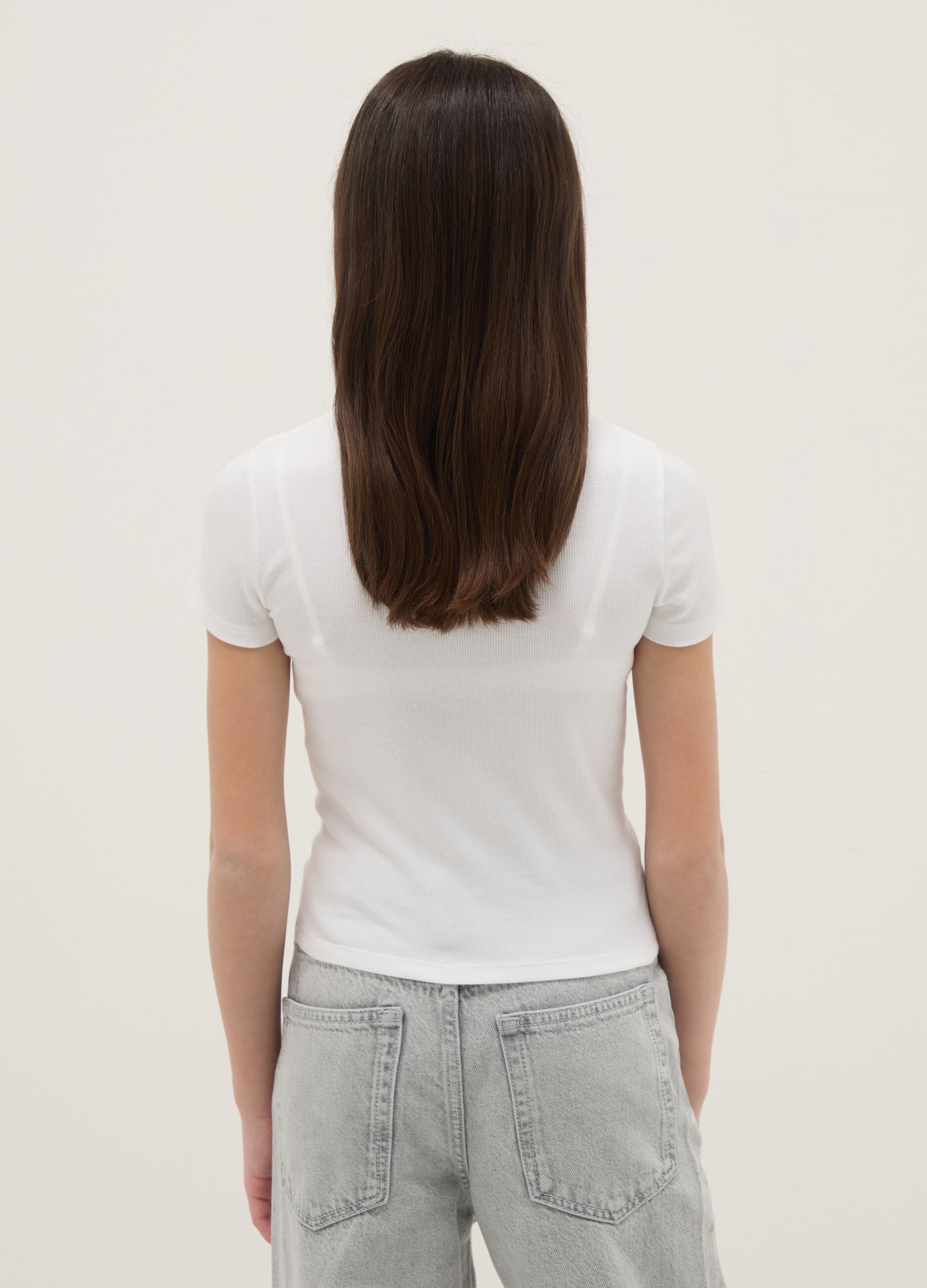 White fitted stretch cotton t-shirt for girls