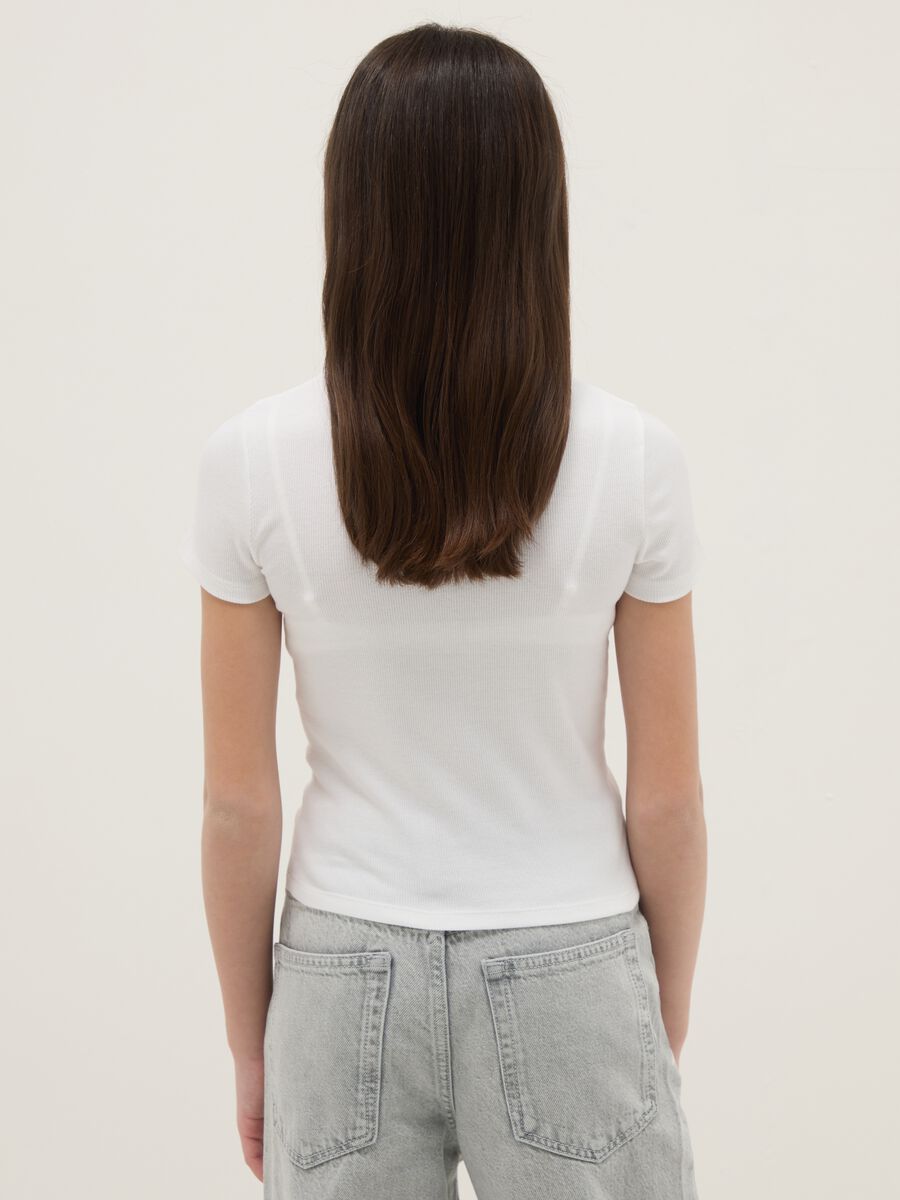 T-shirt fitted in cotone elasticizzato bianca per ragazza_1