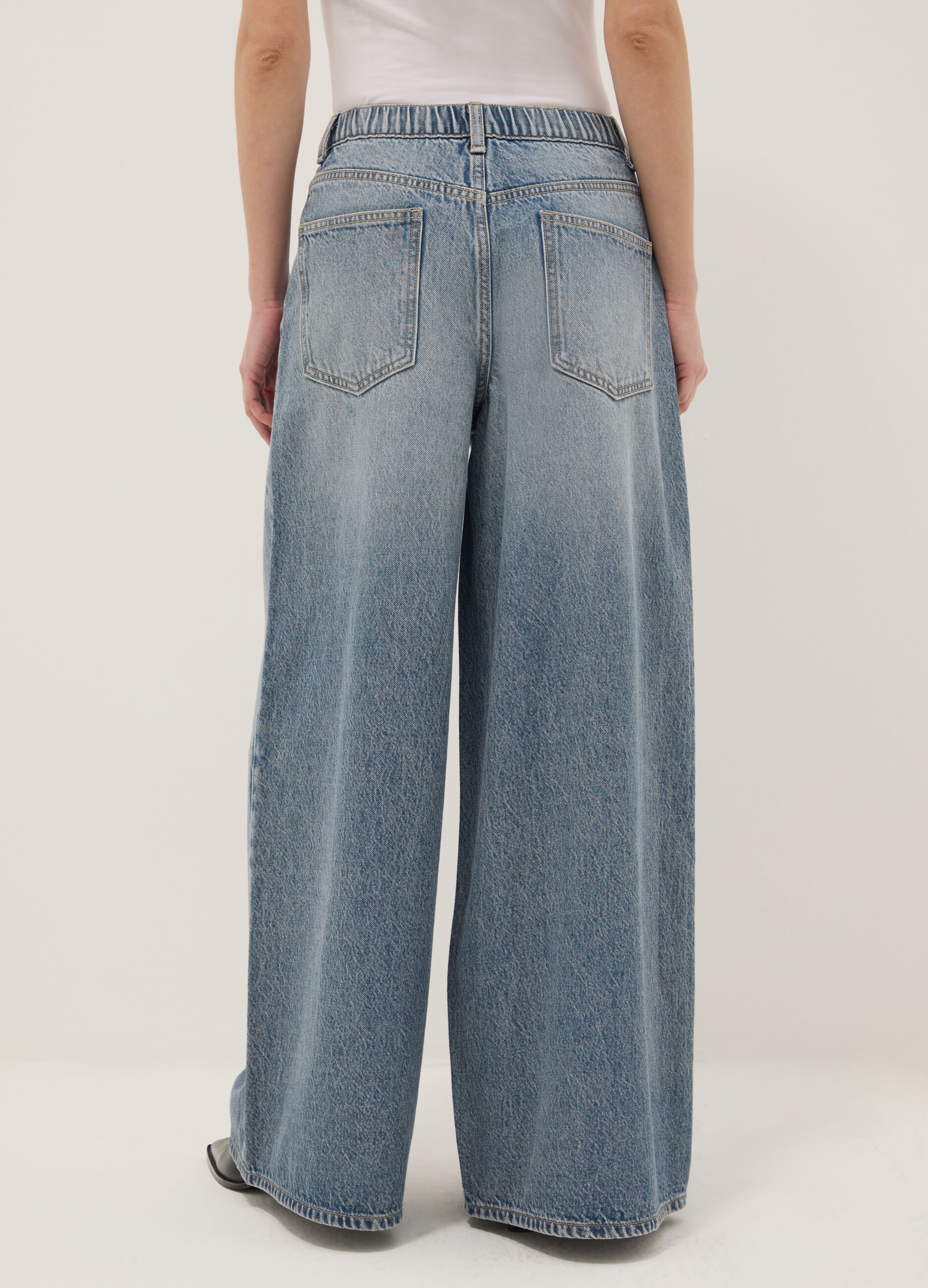 Jeans in puro cotone denim blu wide leg