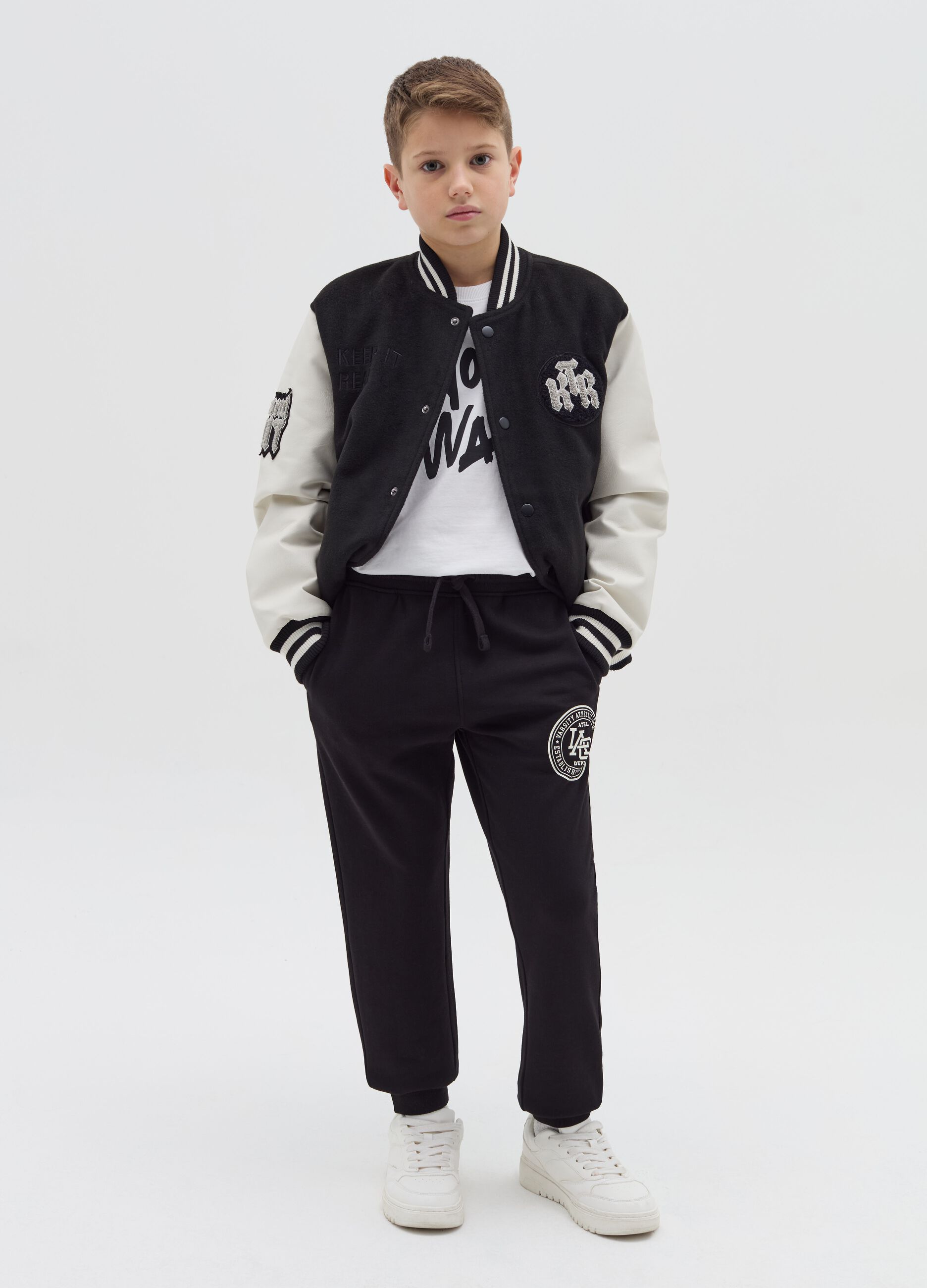 Joggers with "Varsity Athletic Team" print