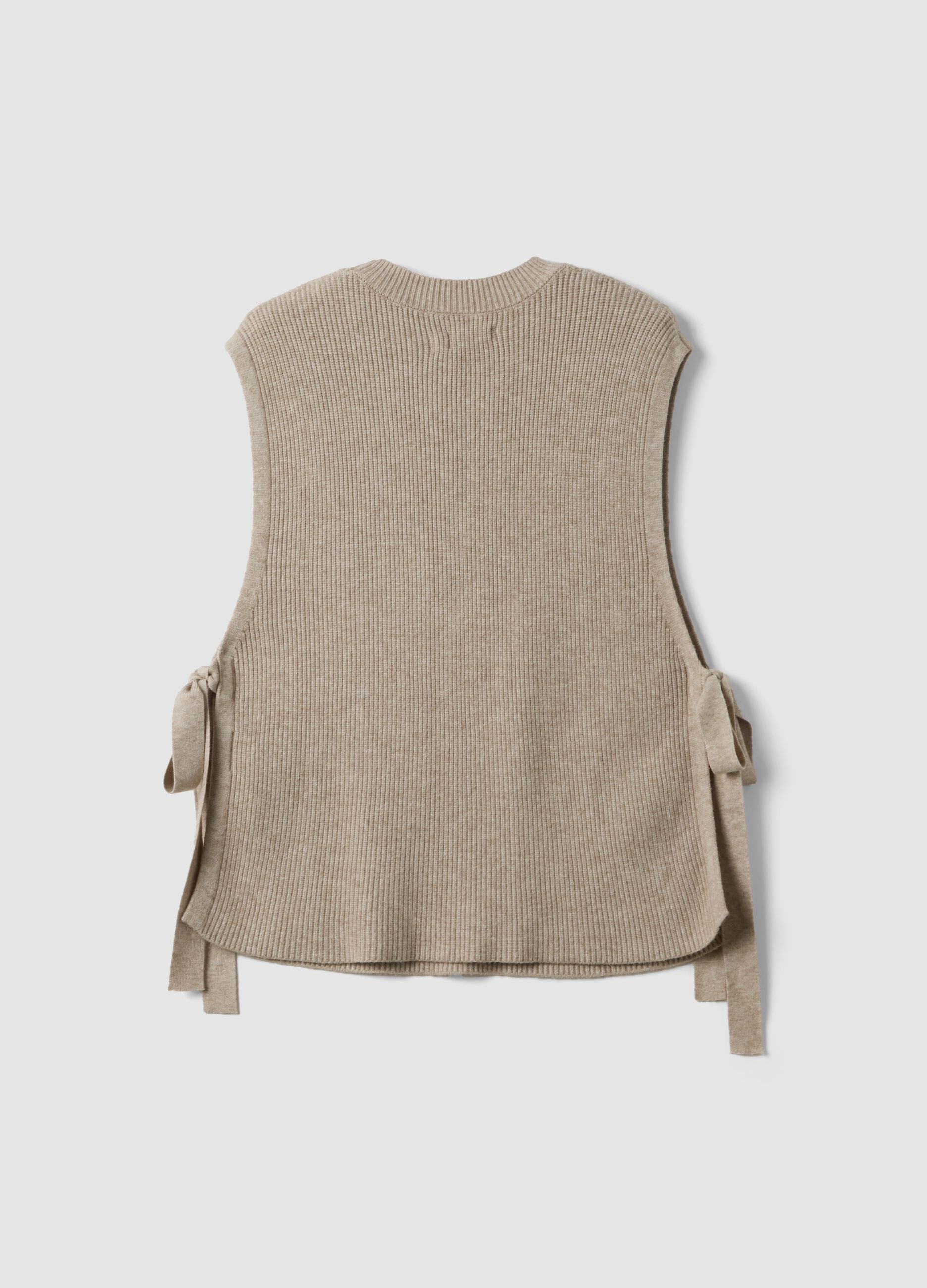 Beige ribbed viscose-blend gilet with side bows, regular fit