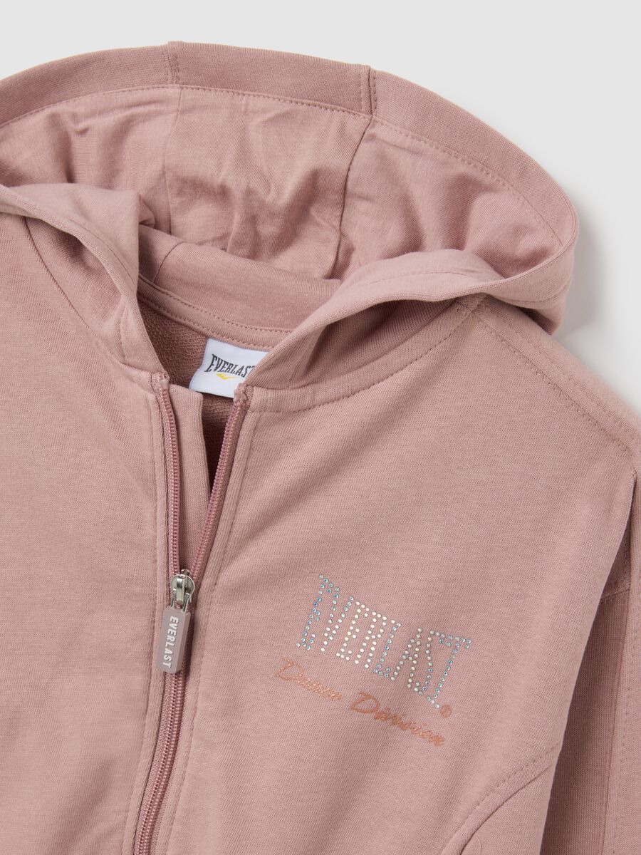 Felpa con cappuccio da bambina in puro cotone rosa e zip_1