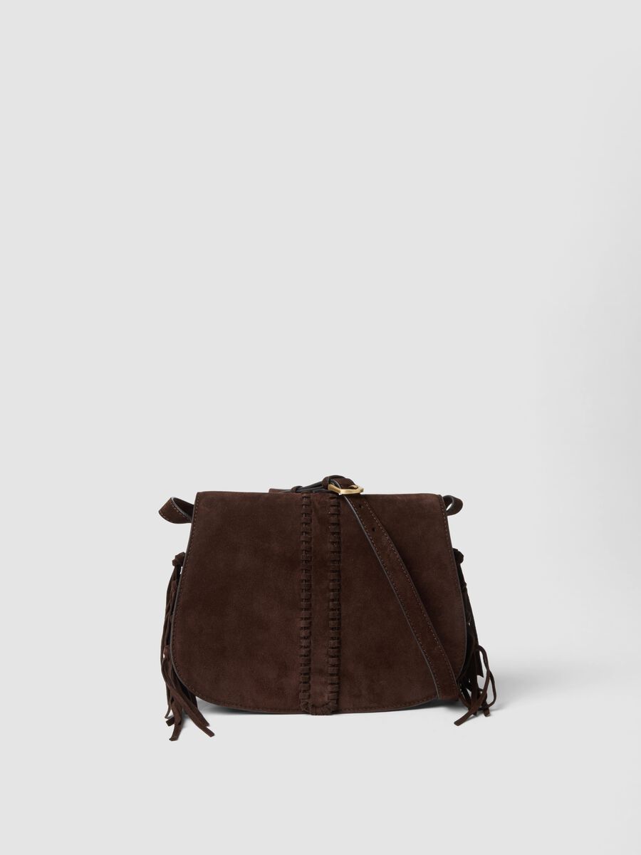 Borsa marrone in vera pelle con frange_0
