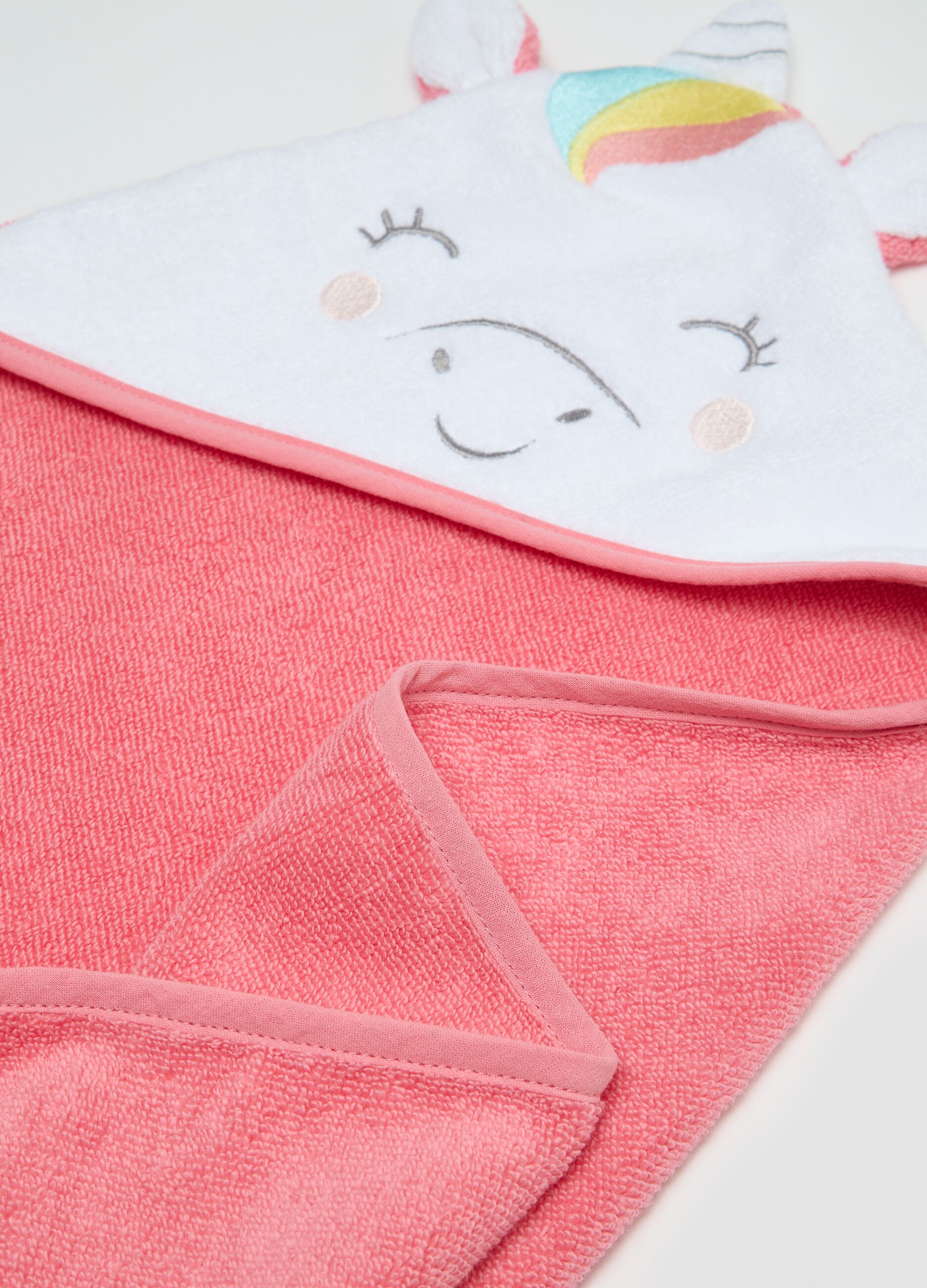 Accappatoio da neonato in puro cotone multicolor con cappuccio unicorno